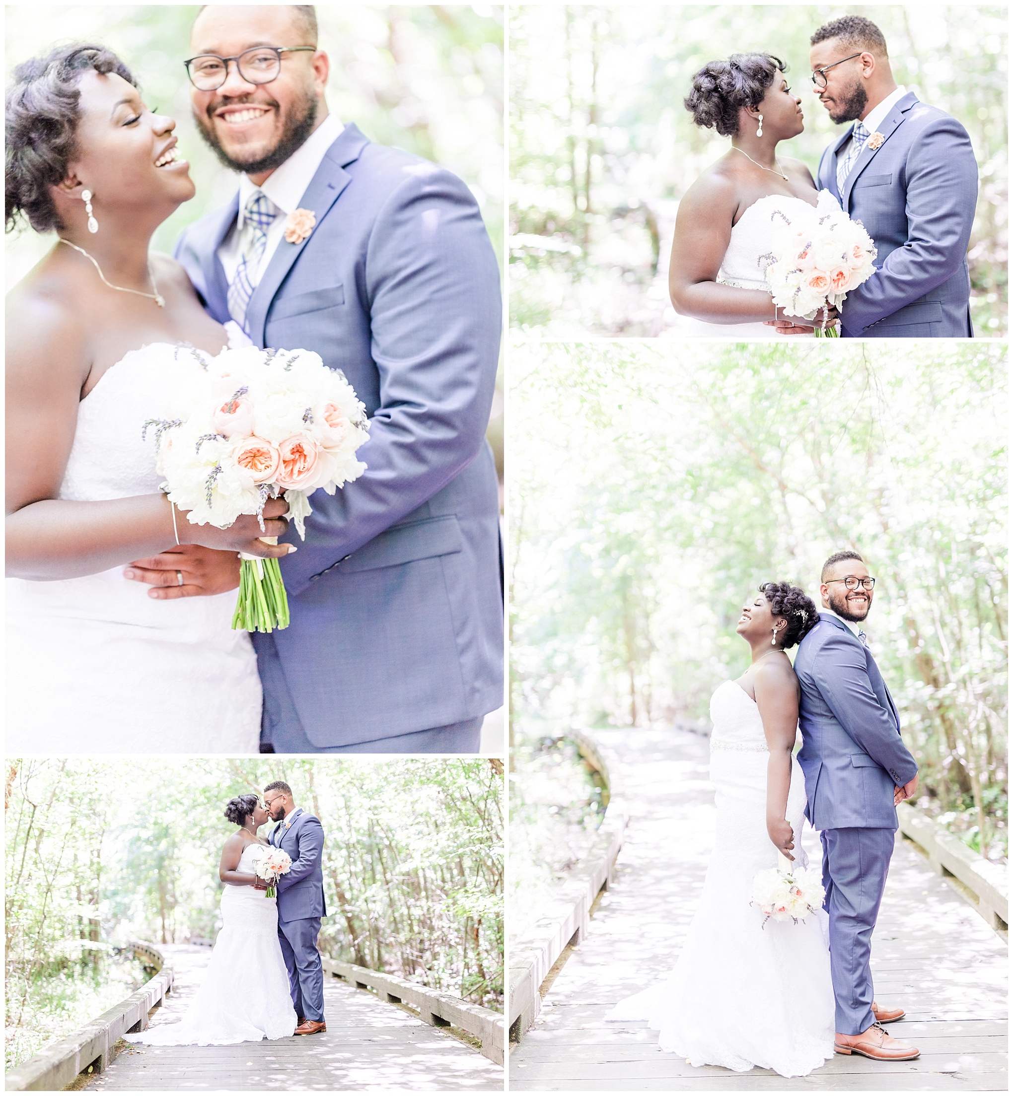 engagement session photography, African American bride and groom, Renditions Golf Course, bride and groom portraits, blue suit, rose bouquet, lavender