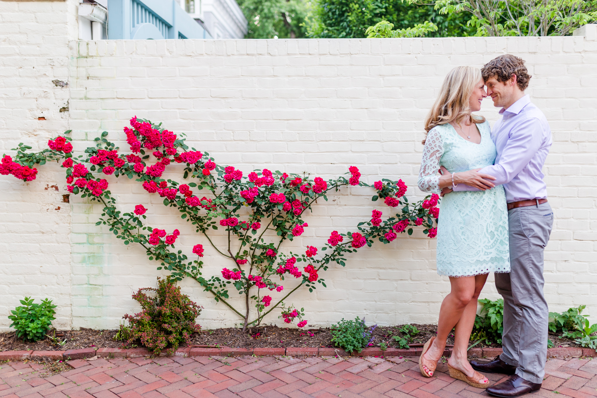 Georgetown maternity photos, pink roses, married couple, spring 2017, spring, Georgetown, D.C.