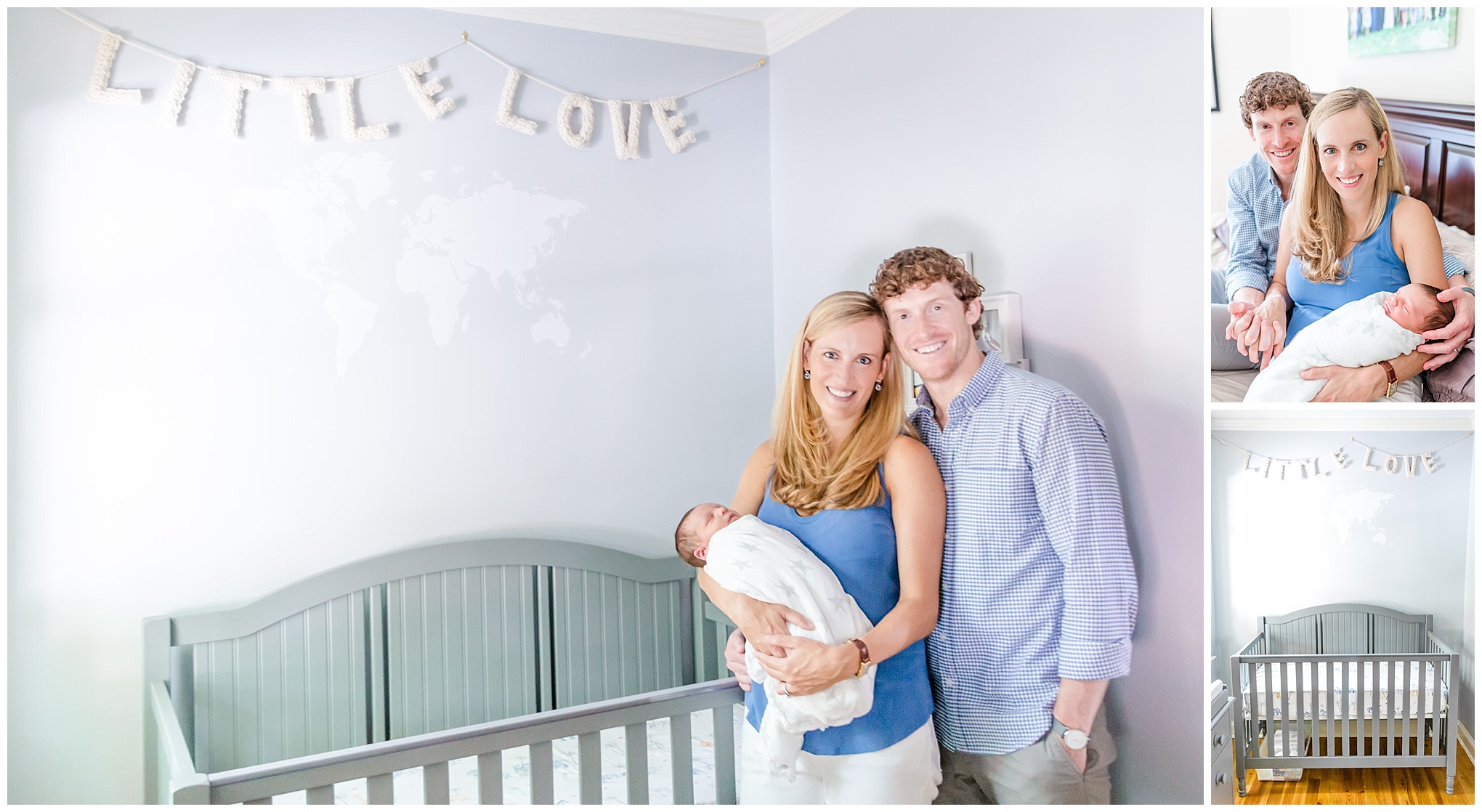 Georgetown newborn photos, baby nursery, world map, baby crib, family of three, newborn baby, baby boy, Georgetown