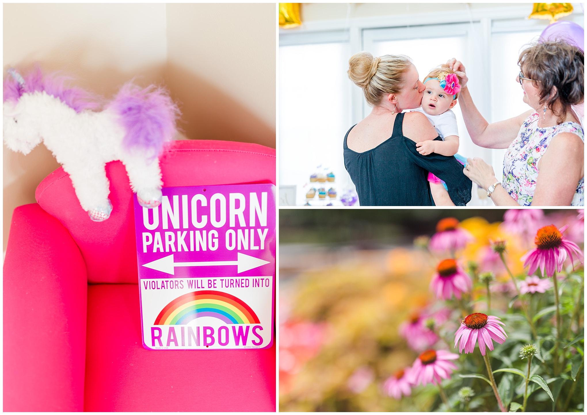 first birthday party, unicorns, wildflowers, mother daughter