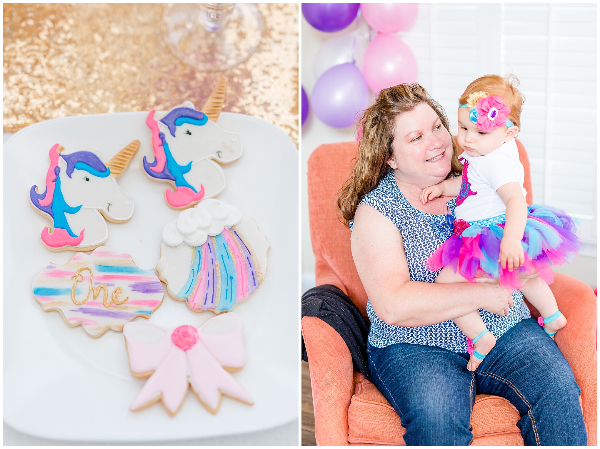 first birthday photos, unicorn cookies