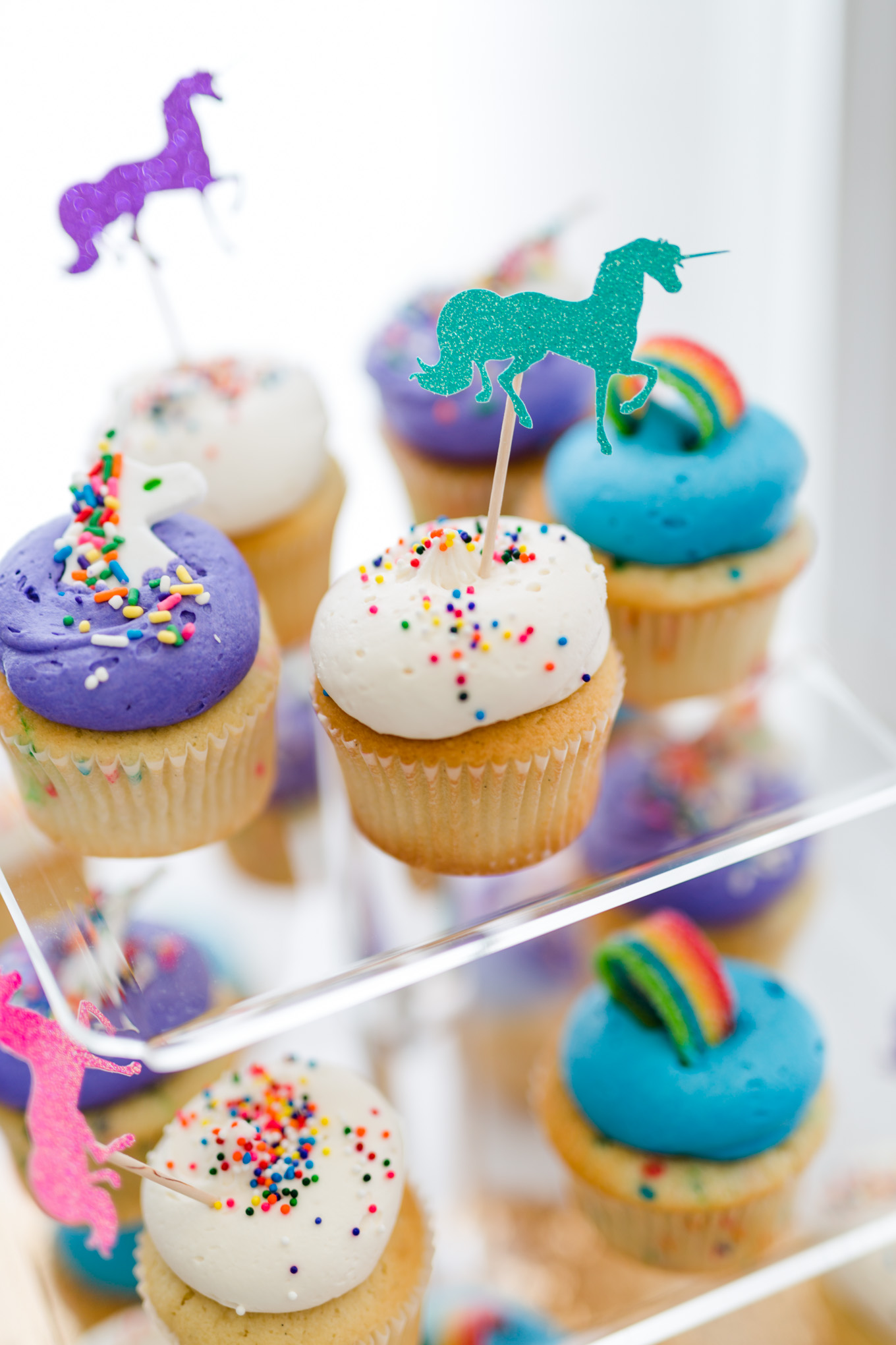 first birthday photos, cupcakes, colorful cupcakes, unicorns