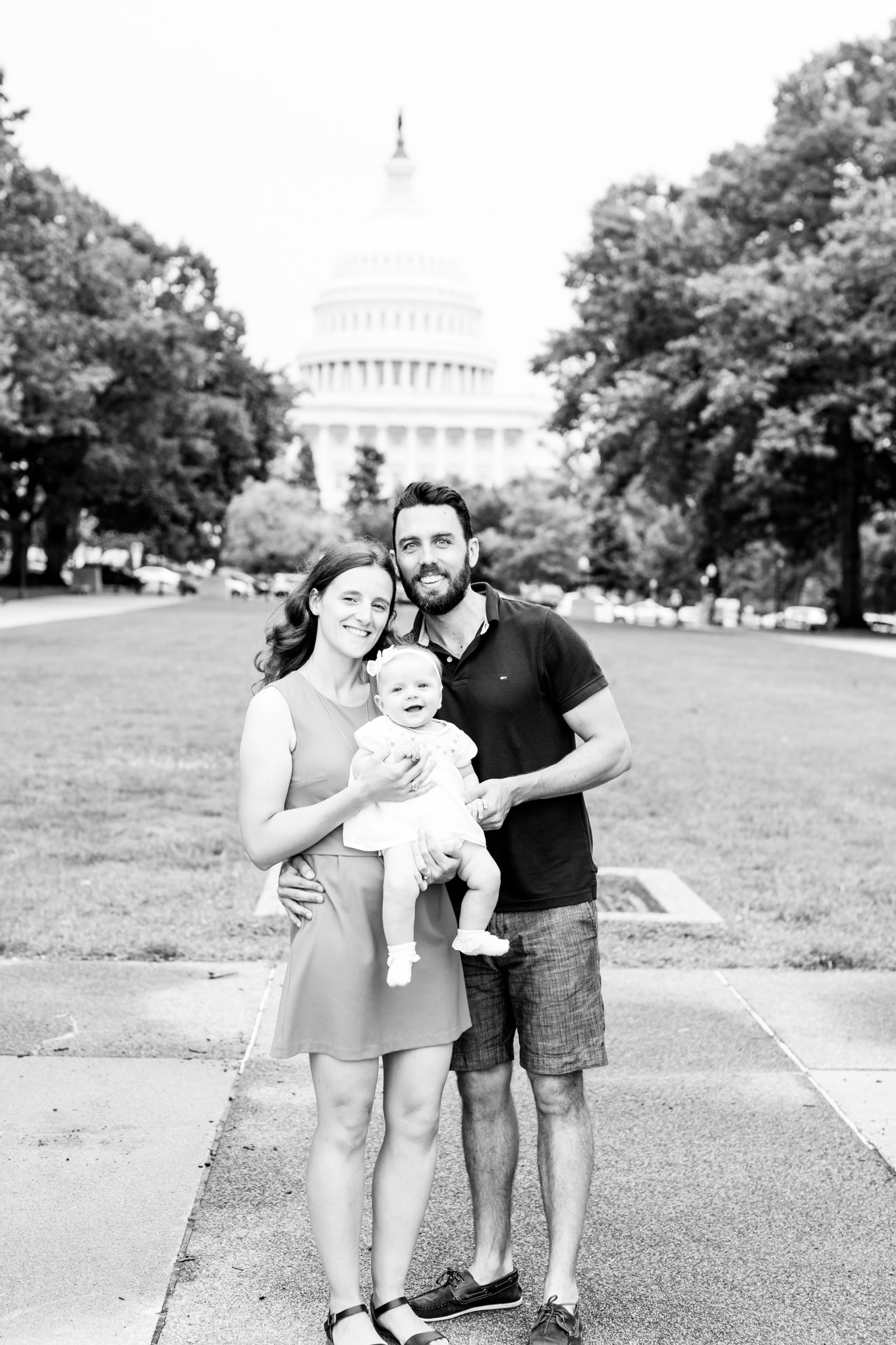 Capitol Hill family photos, family photos, D.C., D.C. family photos, Capitol Hill, expats, Lower Senate Park, family of three, black and white photo, black and white