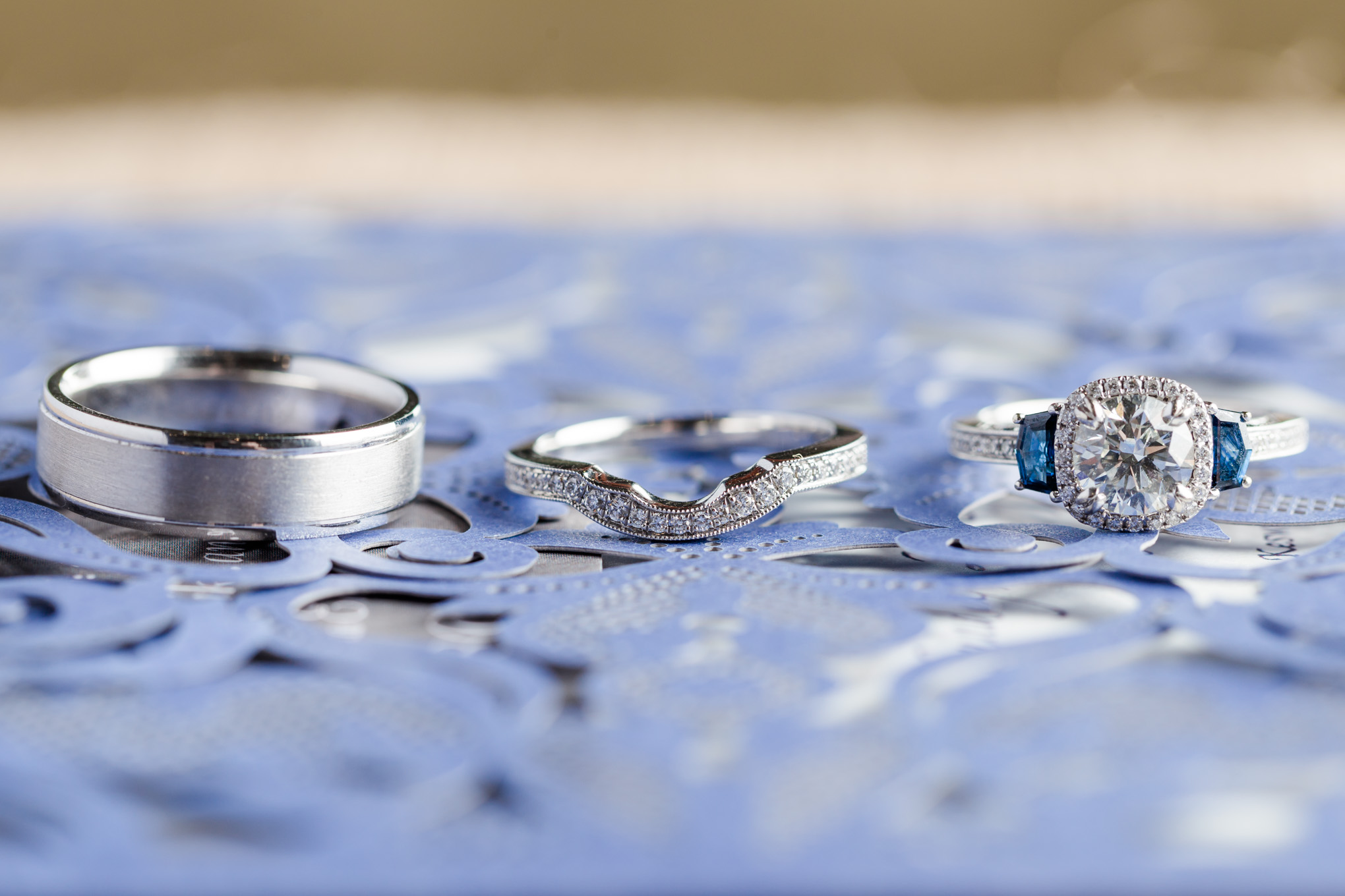 Keswick Vineyards summer wedding, Ascot Diamonds, wedding bands, sapphire and diamond engagement ring