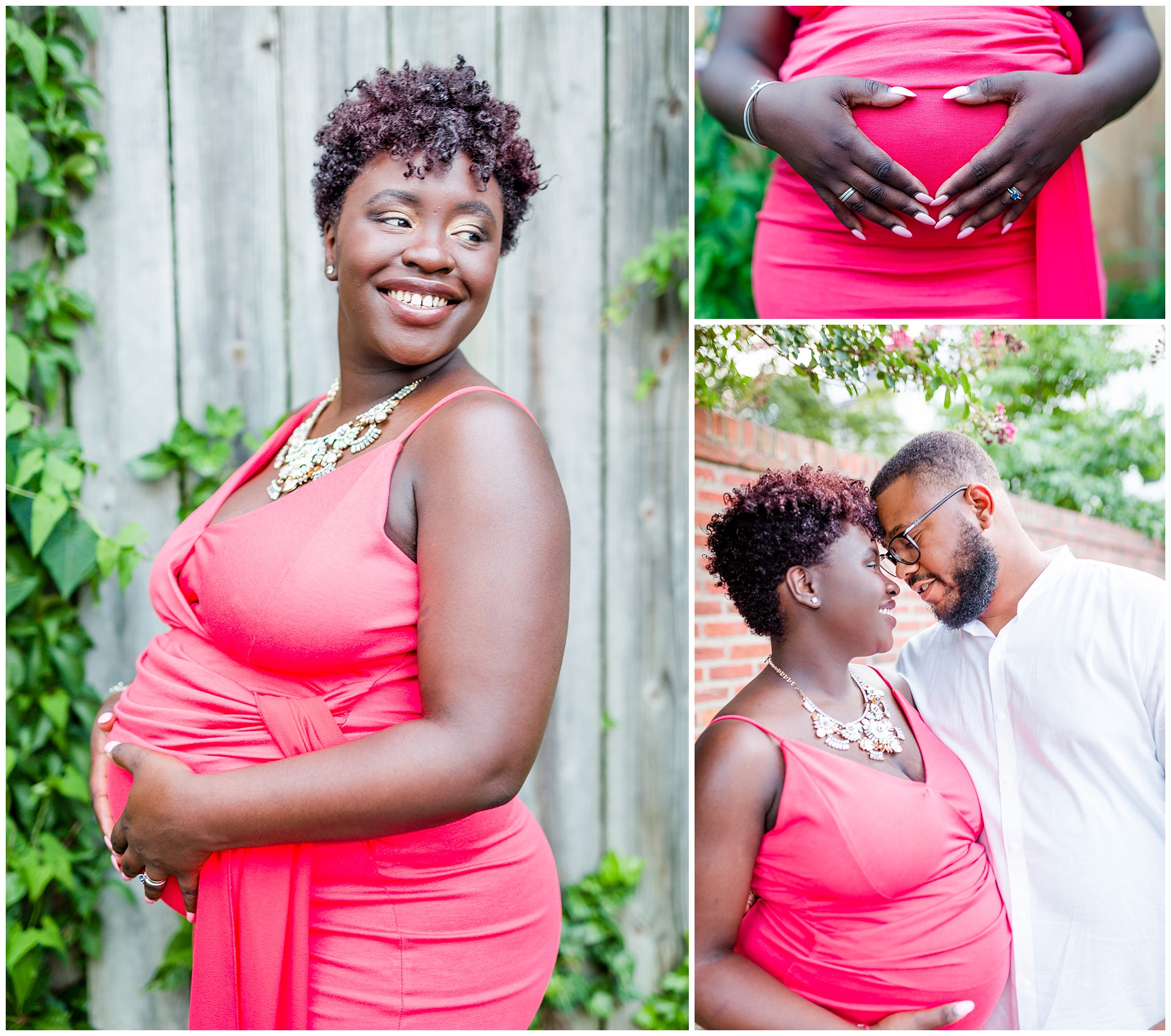 Wilkes Street Tunnel maternity photos, maternity style, coral dress, married couple, mom to be, dad to be, old town Alexandria, northern Virginia, maternity photographer, Alexandria maternity photographer, magic hour portraits, baby bump, heart shaped hands