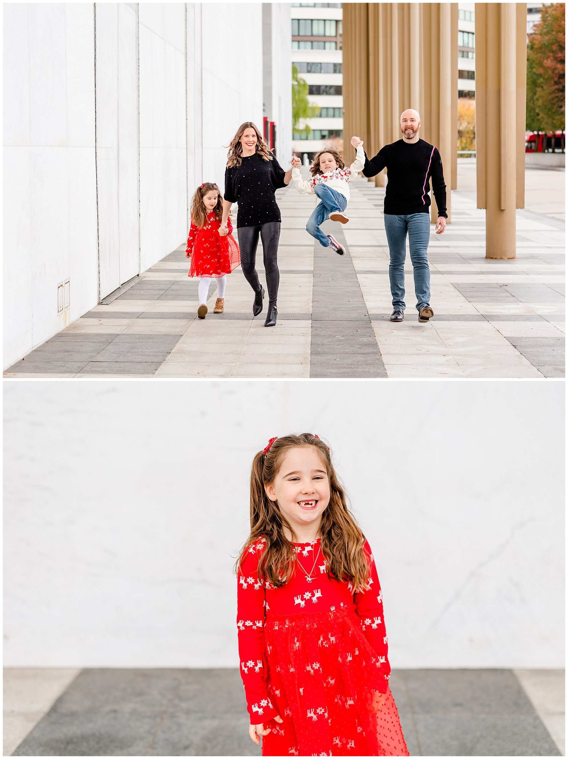 family photography session tips, family session tips, family photography tips, family photo shoot tips, ideas for family photos, Arlington Virginia photographer, family mini sessions, Rachel E.H. Photography, Washington D.C. photographer, parents lifting kid in air, parents walking with kids, girl in red dress