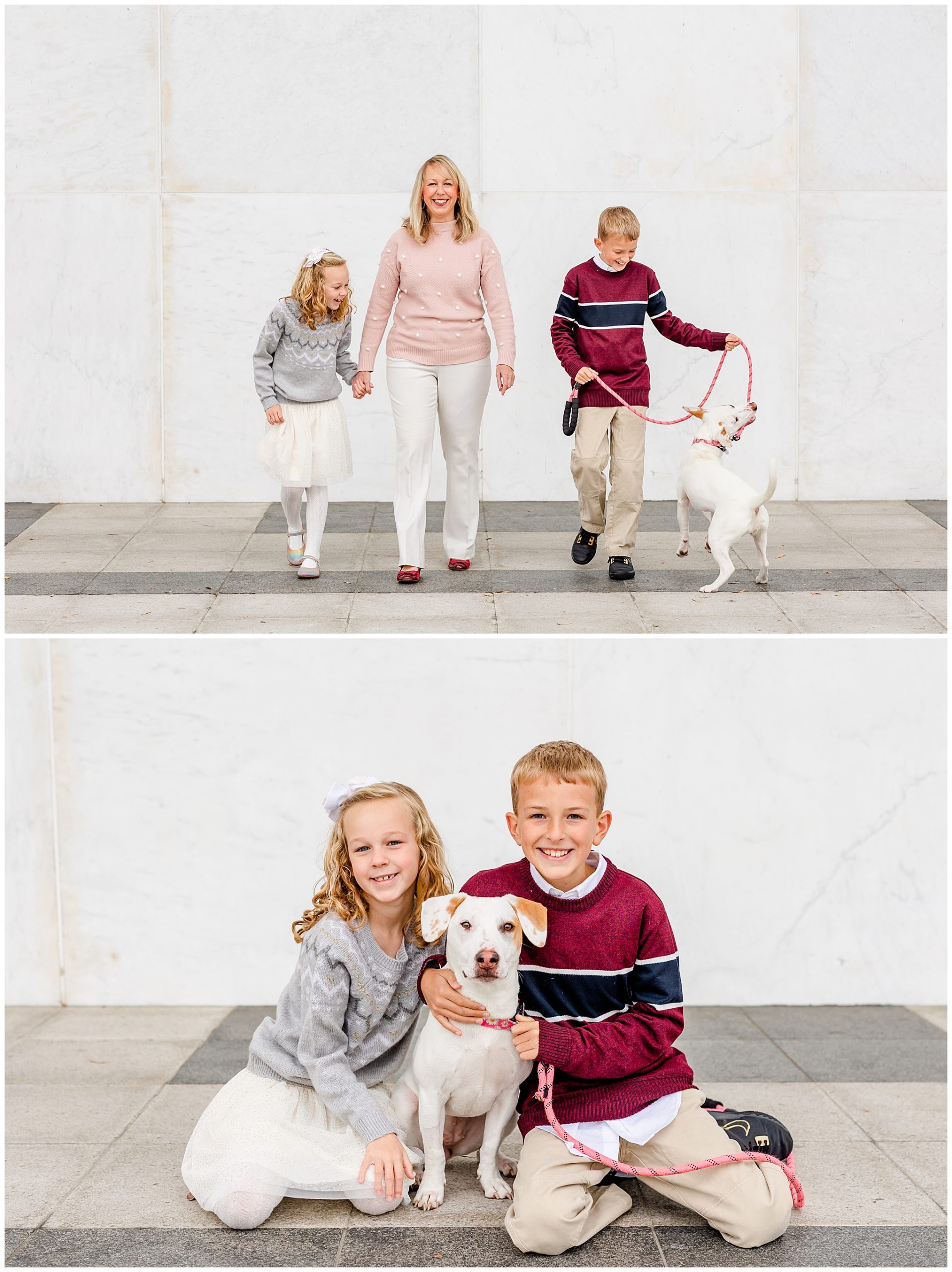 family photography session tips, family session tips, family photography tips, family photo shoot tips, ideas for family photos, Arlington Virginia photographer, family mini sessions, Rachel E.H. Photography, Washington D.C. photographer, mom with two kids, mom holding hands with daughter, kids smiling with dog