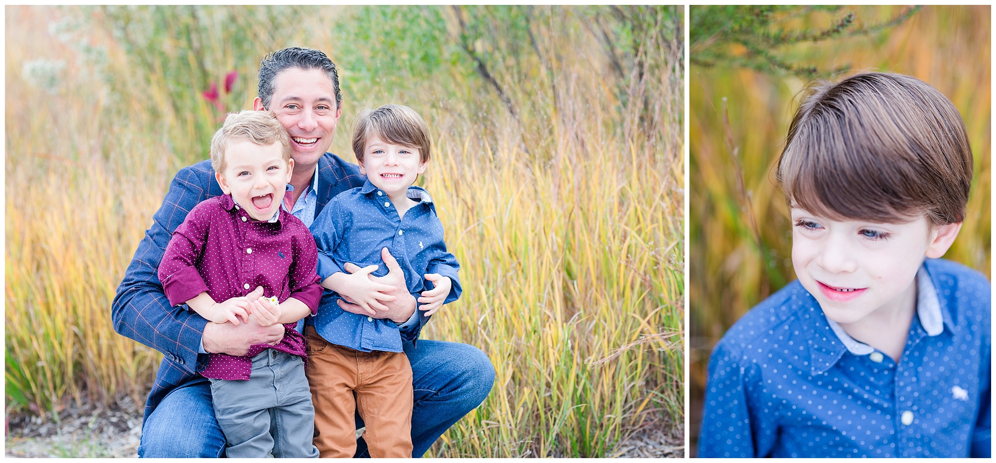 autumn Arlington family photos, family photos, family of four, Arlington, Arlington photographer, photo shoot style guide, style guide, chambray shirt, twins, fraternal twins, twin boys, father sons