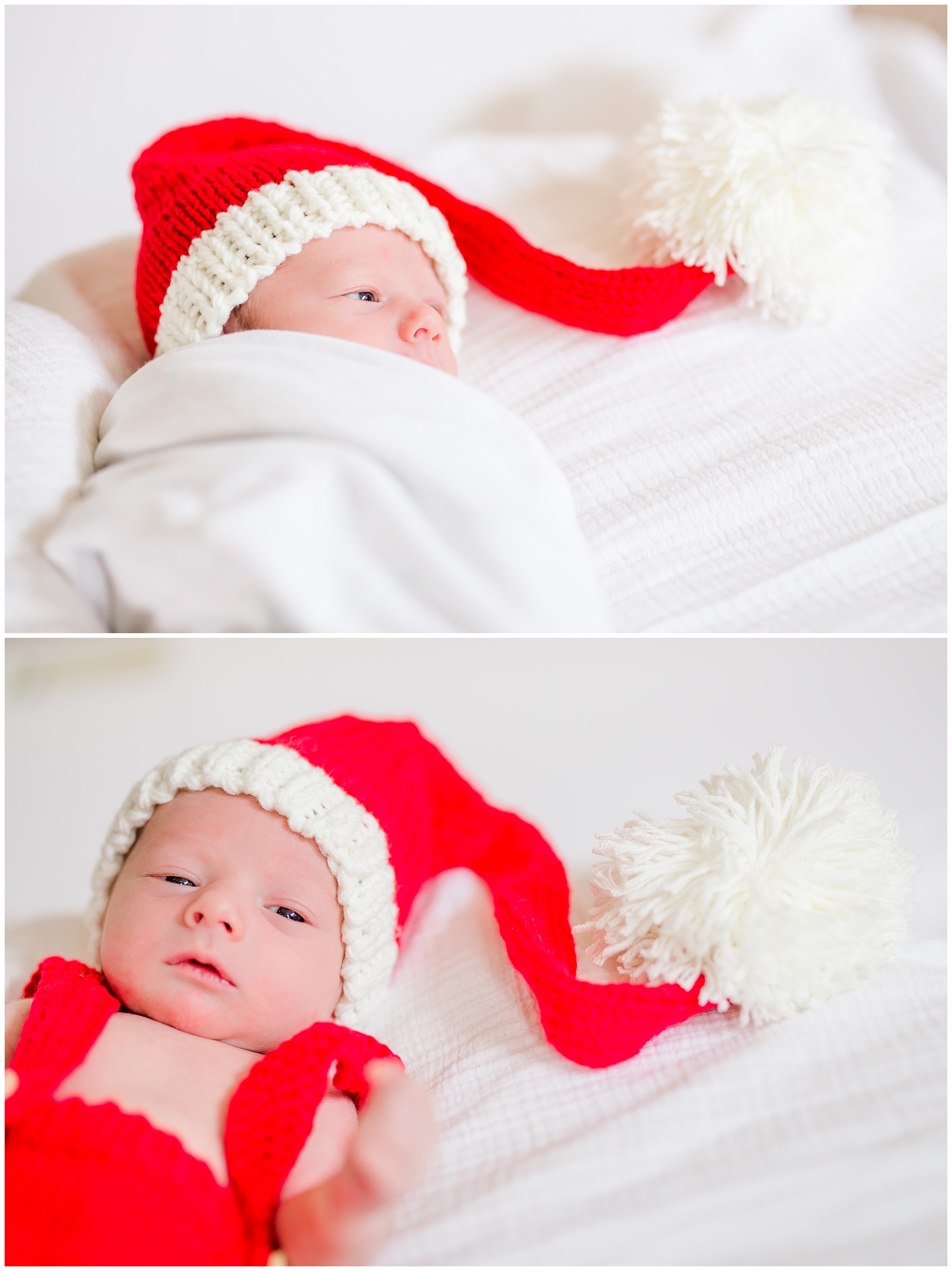 holiday newborn photos, newborn boy, baby boy, holiday photos, Christmas baby, brown haired baby, Santa hat, Santa outfit