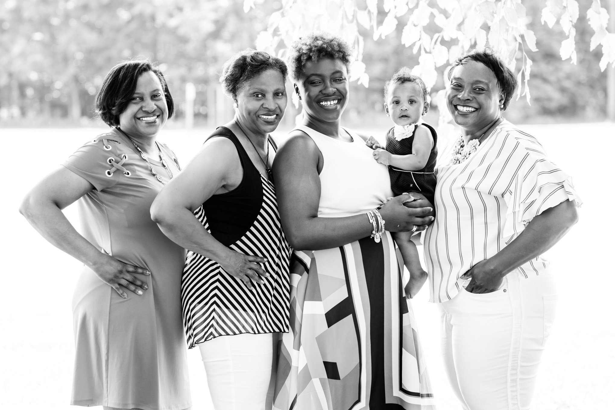 home improvement, four generations, four generations of women, family photos, extended family photos, black and white family photo, black and white photography, fashionable family photos, stylish family photos, baby girl, striped shirts, white jeans outfits
