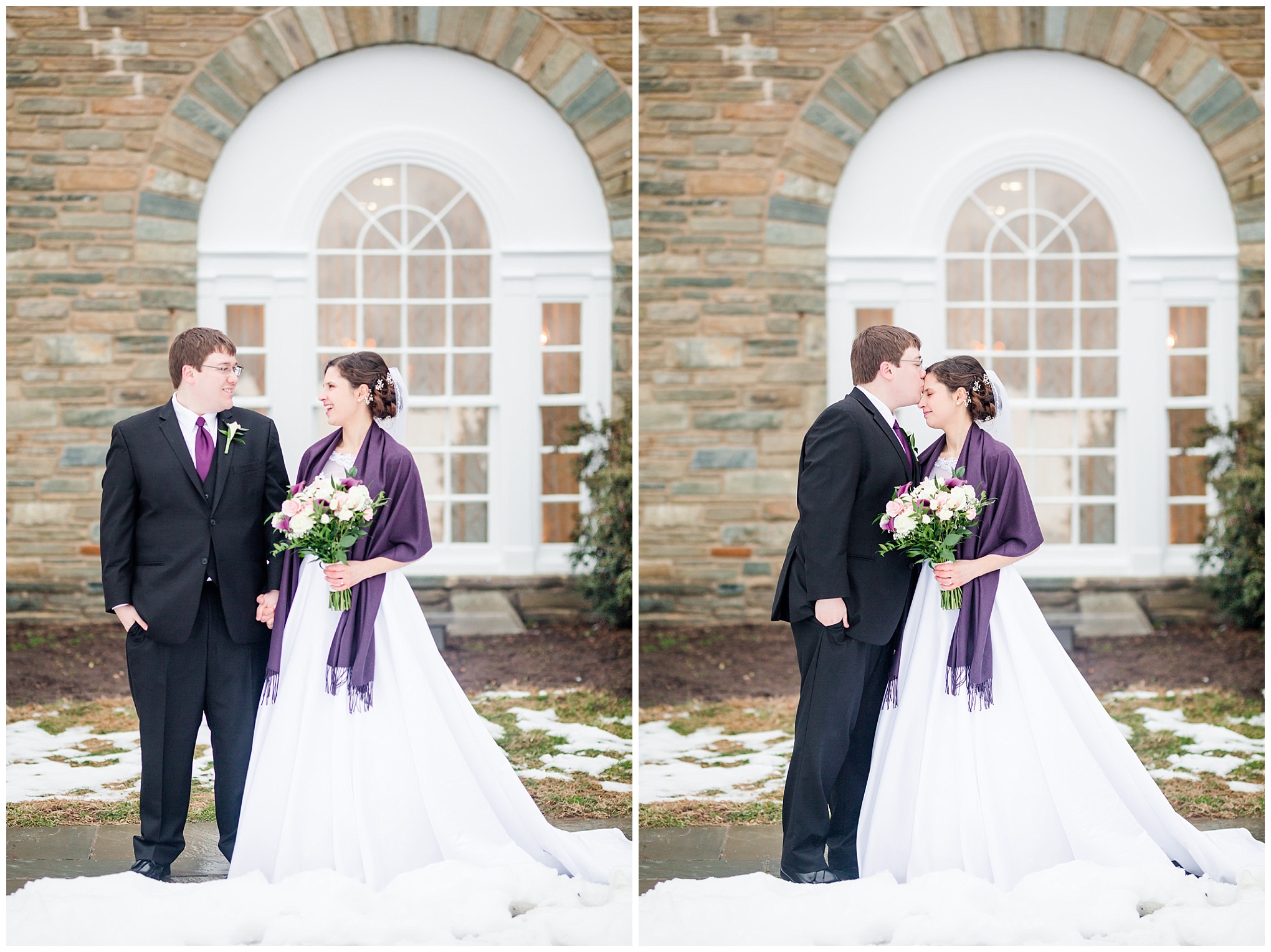 classic winter wedding in Maryland, winter wedding, classic winter wedding, classic wedding, elegant couple, purple aesthetic, church wedding, Maryland wedding, Rachel E.H. Photography, Maryland wedding photographer, natural light portraits, couple goals, relationship goals, classic wedding dress, winter white wedding, DC wedding photographer, Glenview Mansion, purple and black