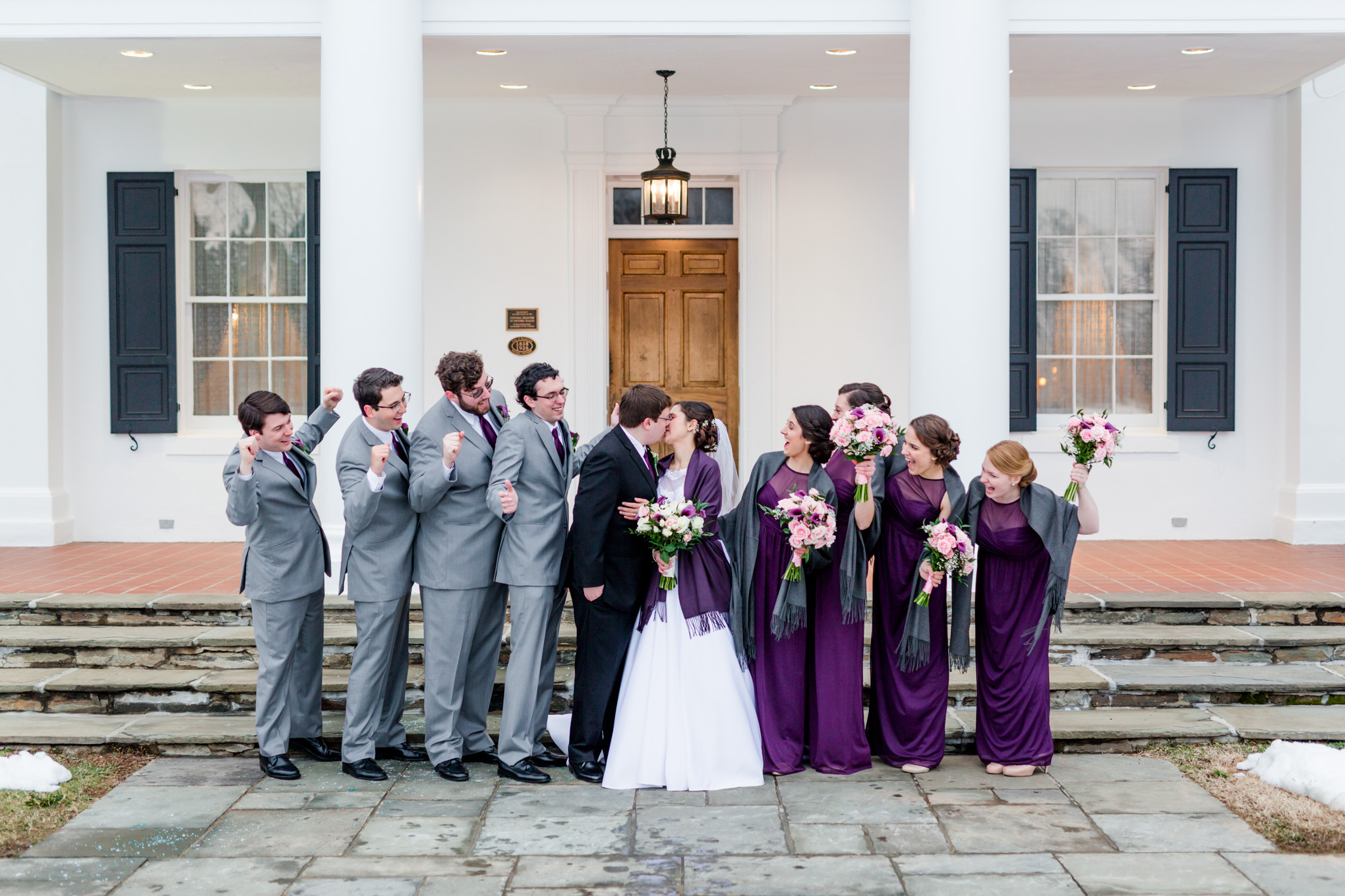 classic winter wedding in Maryland, winter wedding, classic winter wedding, classic wedding, elegant couple, purple aesthetic, church wedding, Maryland wedding, Rachel E.H. Photography, Maryland wedding photographer, natural light portraits, couple goals, relationship goals, classic wedding dress, winter white wedding, DC wedding photographer, wedding party portraits, grey and purple aesthetic, Glenview Mansion