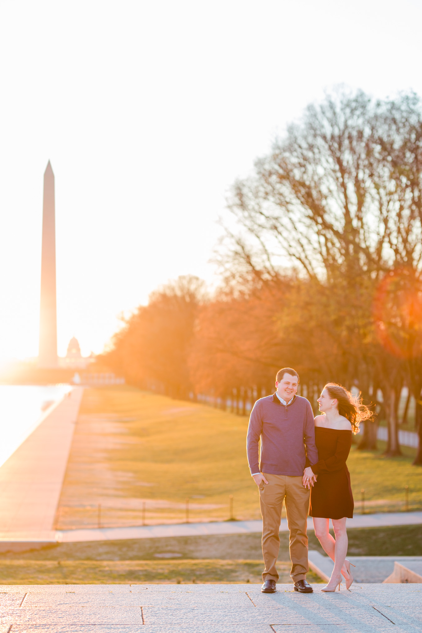 sunrise Lincoln Memorial engagement photos, Washington, D.C. engagement photos, Washington D.C. engagement photos, sunrrise engagement photos, cherry blossom engagement photos, D.C. cherry bloossoms, D.C. cherry blossoms photos, cherry blossom photos, cherry blossoms portrraits, Lincoln Memorial engagement photos, classic engagement photos, Rachel E.H. Photography, engagement session style, morning magic hour