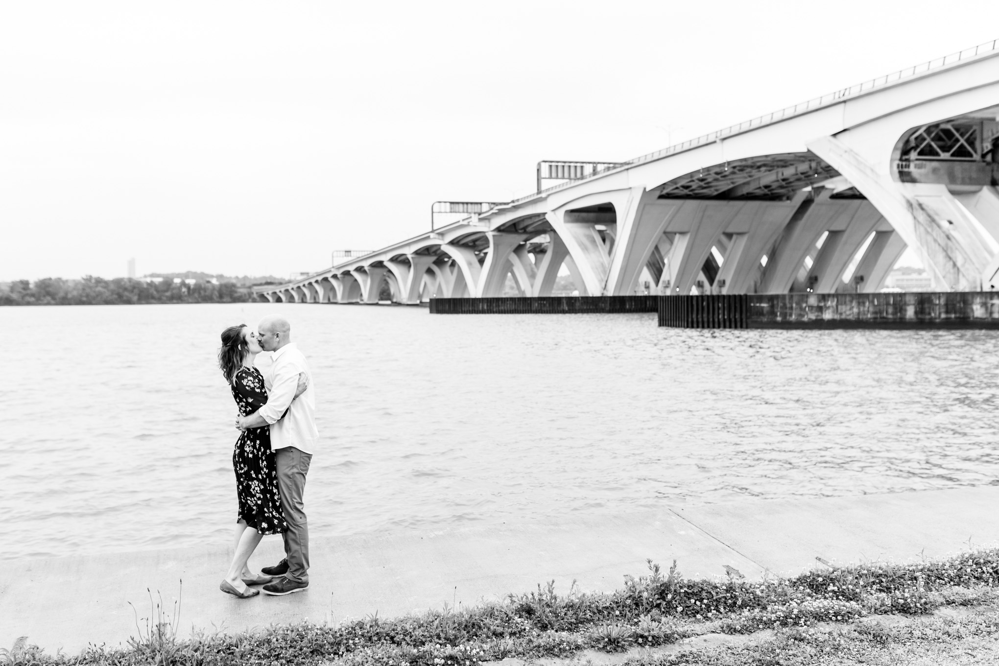 Alexandria waterfront engagement session, Alexandria waterfront. engagement photos, Alexandria engagement photos, engagement photos, spring engagement photos, Jones Point Park engagement photos, Jones Point Park, spring portraits, engagement portrraits, cloudy day engagement photos, rainy engagement photos, Rachel E.H. Photography, epic portrait, black and white engagement photos
