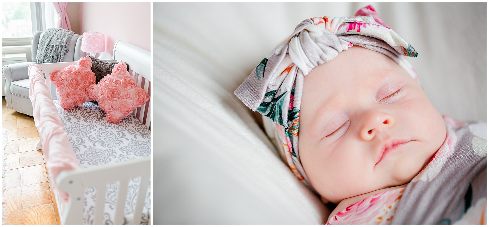 floral themed newborn photography, Arlington newborn photographer, Virginia newborn photography, Virginia newborn photographer, newborn photos, newborn photo ideas, floral themed newborn nursery, baby girl nursery, floral themed nursery, in-home newborn photography, in-home newborn photographer, in-home newborn photos, in-home newborn session, baby girl, lifestyle newborn photography, floral headband, floral swaddle