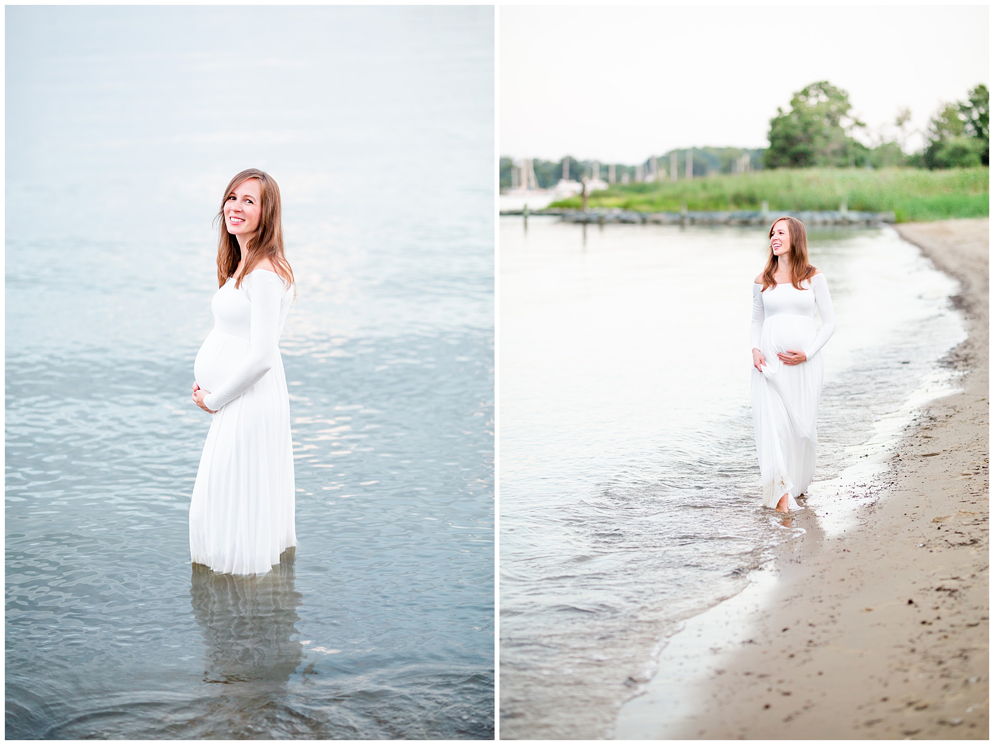 Annapolis waterfront maternity photos, Annapolis maternity photos, Annapolis maternity photographer, summer waterfront portraits, waterfront portraits, sunset portraits, sunset maternity portraits, sunset maternity photos, Annapolis photographer, DC maternity portraits, DC maternity photos, DC maternity photographer, Rachel E.H. Photography, summer maternity photos, maternity photos style, woman standing in water