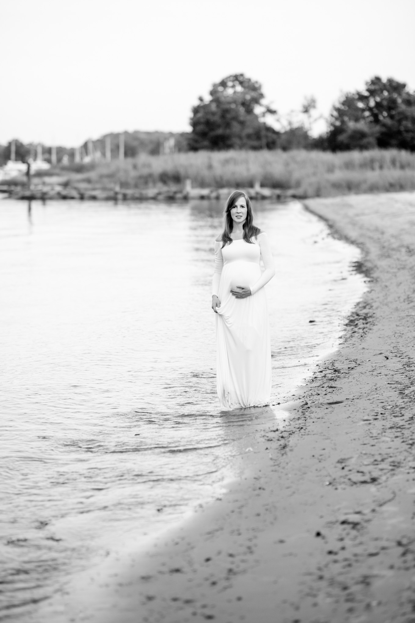 Annapolis waterfront maternity photos, Annapolis maternity photos, Annapolis maternity photographer, summer waterfront portraits, waterfront portraits, sunset portraits, sunset maternity portraits, sunset maternity photos, Annapolis photographer, DC maternity portraits, DC maternity photos, DC maternity photographer, Rachel E.H. Photography, summer maternity photos, maternity photos style, woman walking in water
