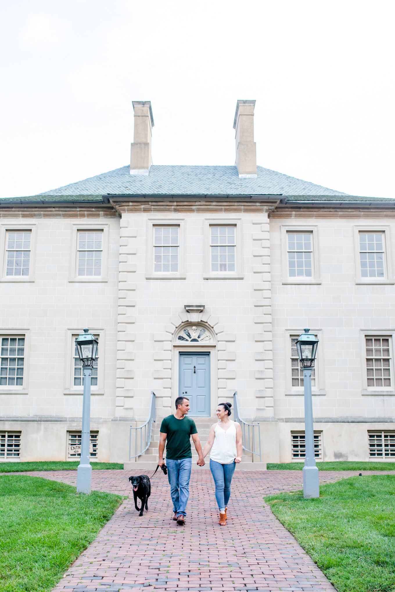 Carlyle House engagement photos, Carlyle House, Alexandria engagement photos, Old Town Alexandria engagement photos, Old Town Alexandria, Alexandria engagement photos, Alexandria Virginia, classic engagement photos, historic homes engagement photos, casual engagement photos, Rachel E.H. Photography, engagement photos with pets, couple walking