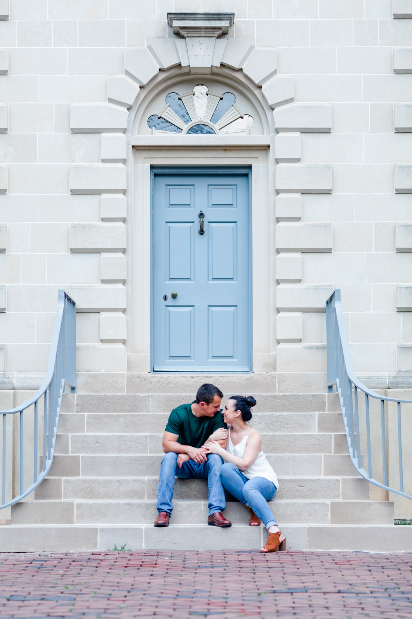 Carlyle House engagement photos, Carlyle House, Alexandria engagement photos, Old Town Alexandria engagement photos, Old Town Alexandria, Alexandria engagement photos, Alexandria Virginia, classic engagement photos, historic homes engagement photos, casual engagement photos, Rachel E.H. Photography, couple sitting