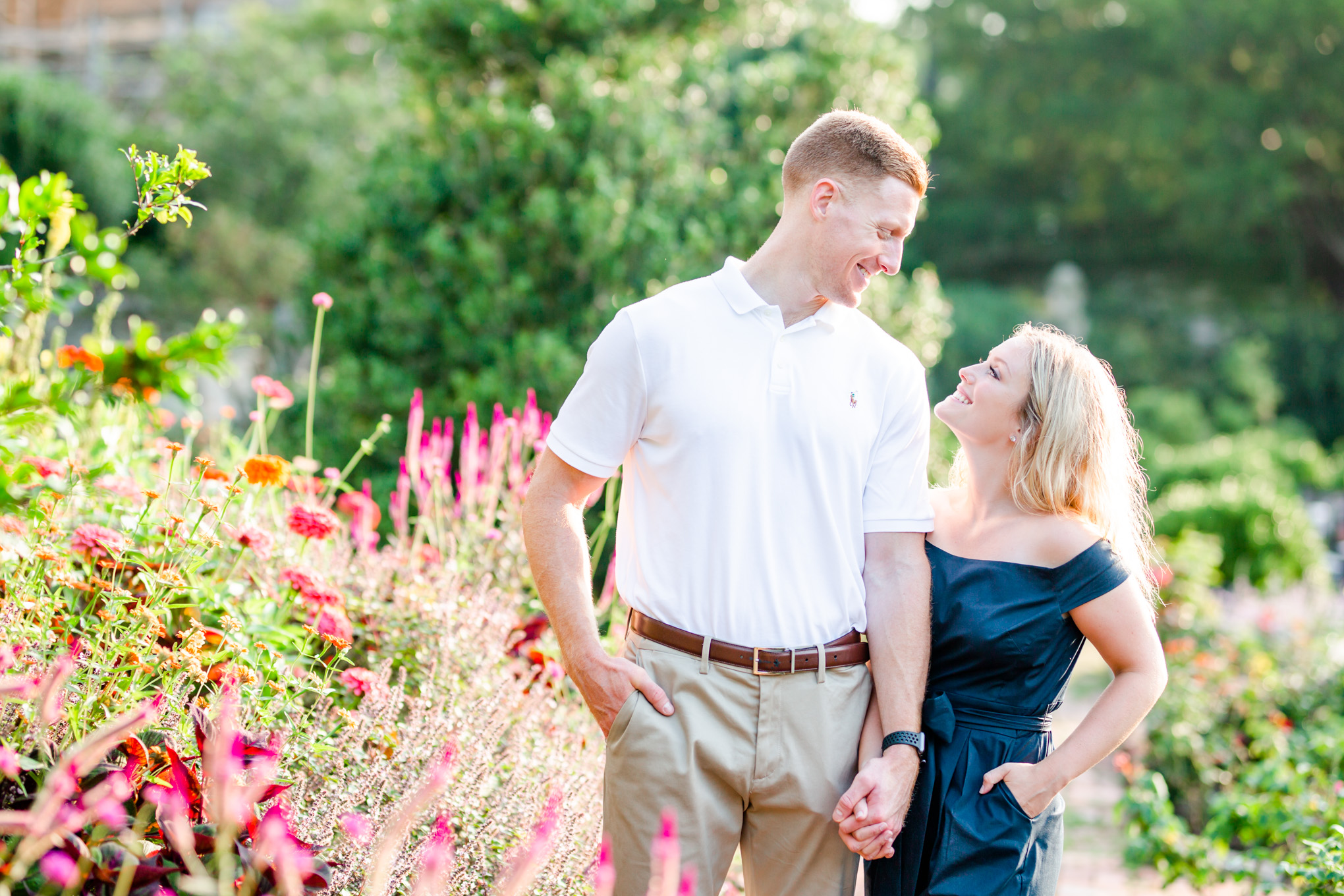 National Cathedral engagement photos, National Cathedral, D.C. engagement photos, classic engagement portraits, Washington National Cathedral, natural light engagement photos, D.C. engagement photographer, Rachel E.H. Photography, sunrise engagement photos, couple holding hands in garden