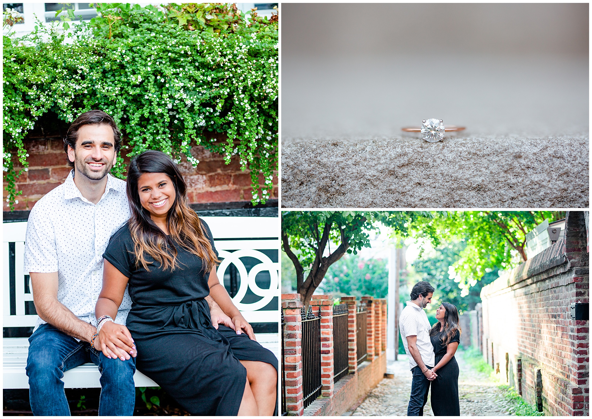 Old Town Alexandria engagement photos, Alexandria engagement photos, Old Town Alexandria photos, Old Town Alexandria, Alexandria engagement photos, Alexandria Virginia, classic engagement photos, historic town engagement photos, engagement photos, Rachel E.H. Photography, Lee Street alley, round solitaire engagement ring