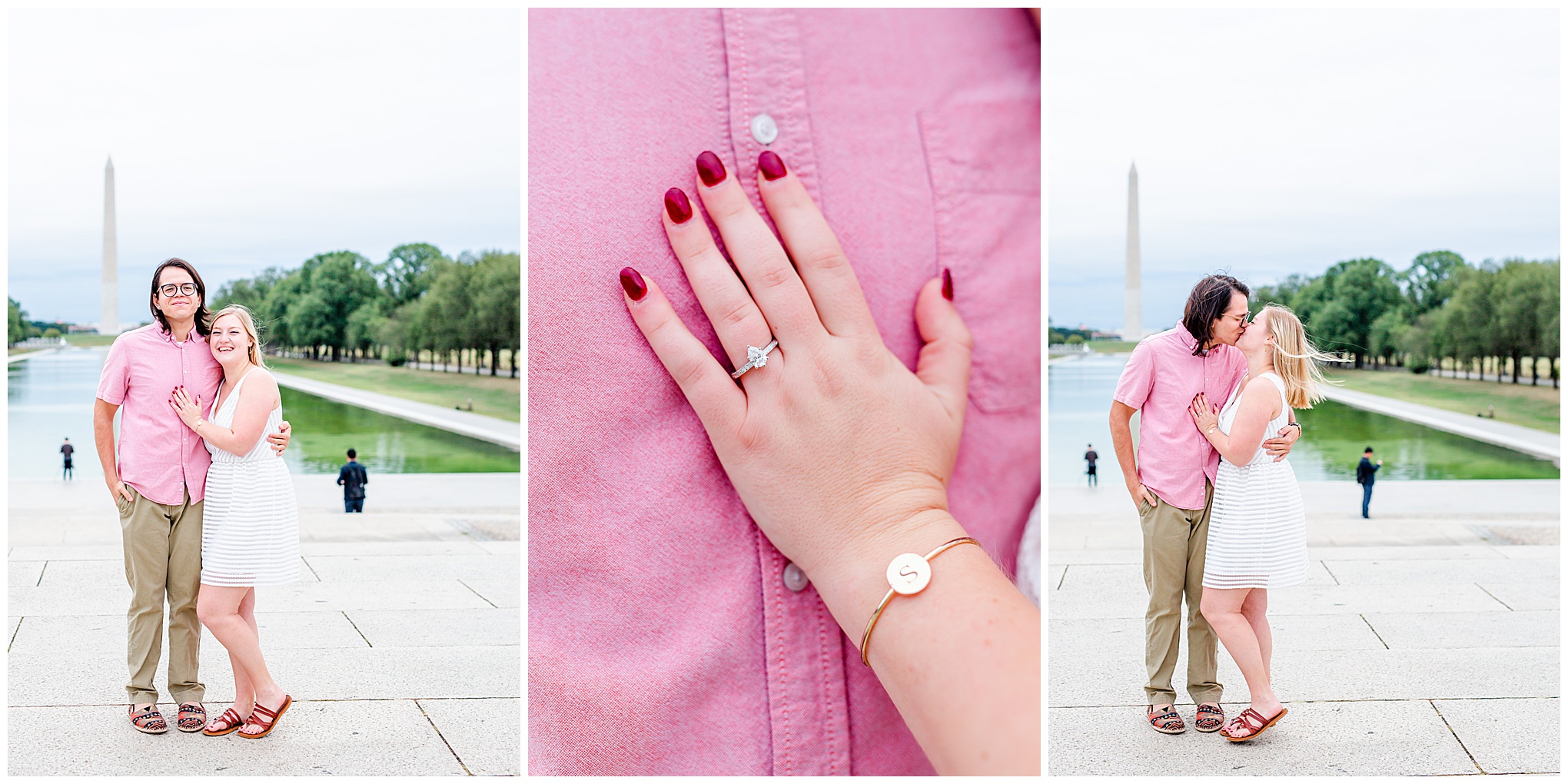 Lincoln Memorial suprise proposal, National Mall proposal, reflecting pool, Lincoln Memorial portraits, National Mall portraits, engagement photos, proposal portraits, surprise proposal photos, Rachel E.H. Photography, D.C. portraits, Virginia wedding photographer, Maryland wedding photographer, Baltimore wedding photographer, D.C. wedding photographer, engagement ring, cranberry nails