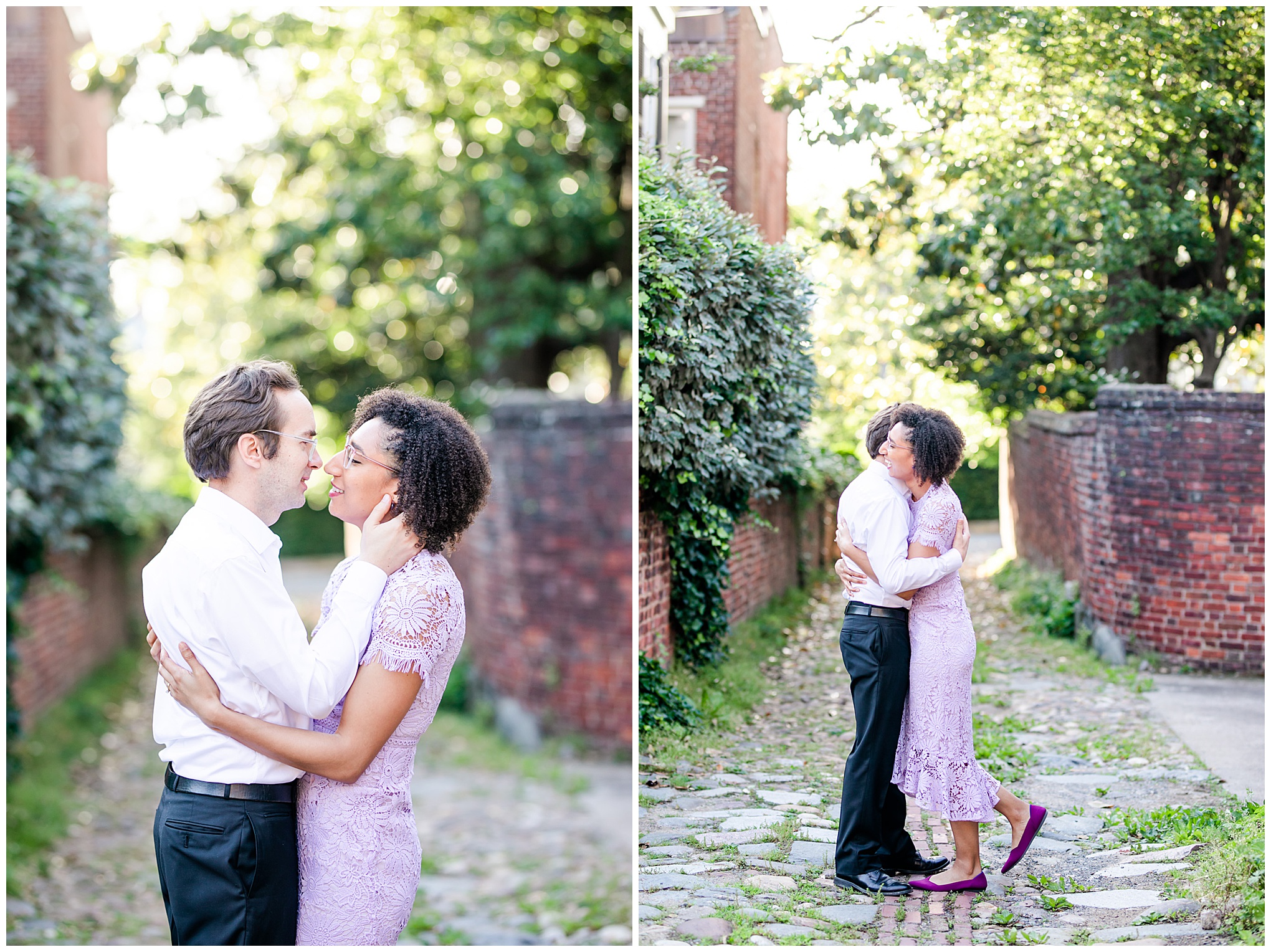 Old Town Alexandria wedding portraits, Alexandria Virginia wedding photographer, Alexandria Virginia photographer, Rachel E.H. Photography, D.C. wedding photographer, D.C. engagement photographer, D.C. photographer, Virginia wedding photographer, wedding photos, D.C. micro wedding photographer, D.C. elopement photographer, couple embracing, Lee St Alley
