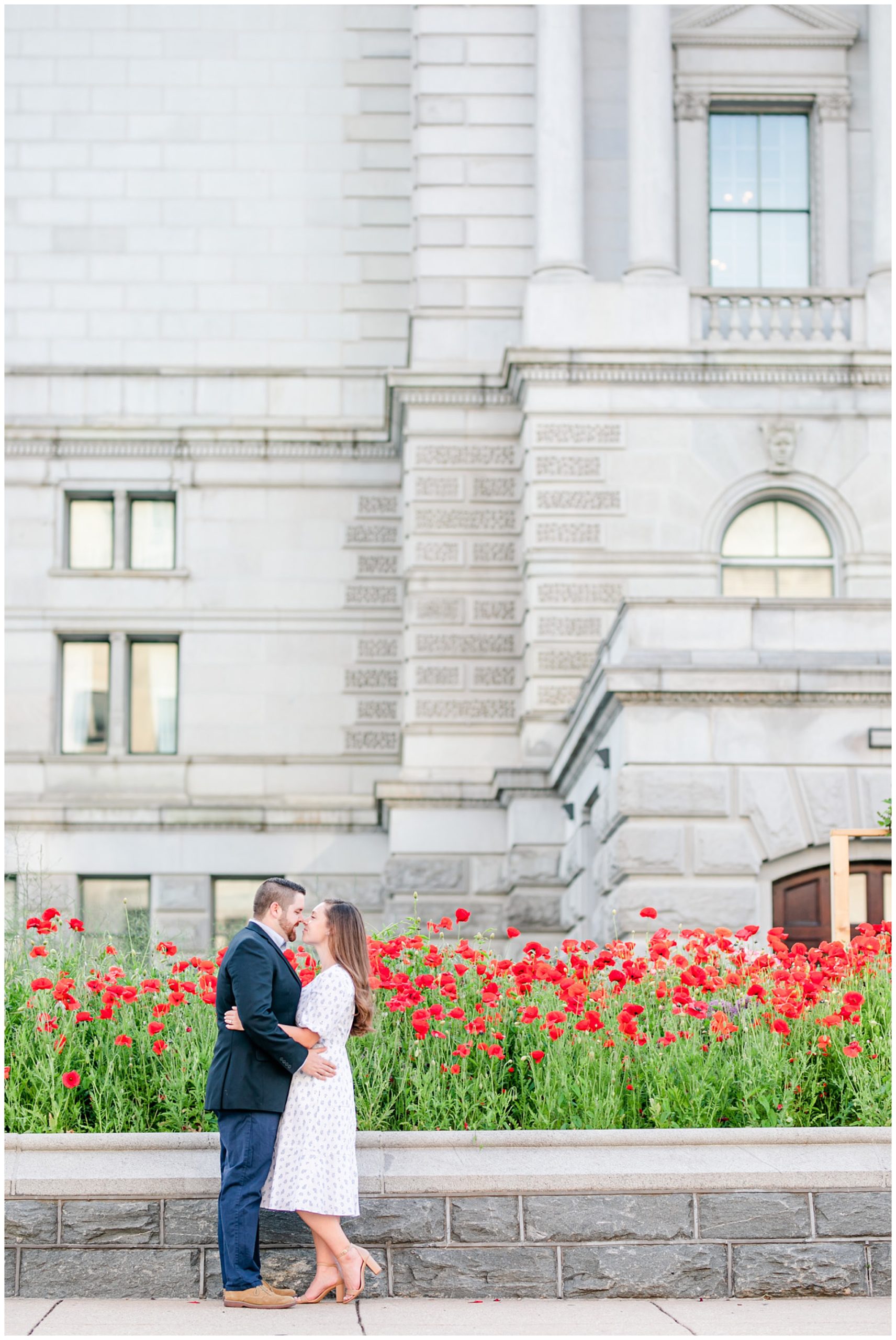 Capitol Hill engagement session, Capitol Hill portraits, D.C. engagement photography, D.C. engagement photographer, D.C. Capitol Hill D.C., DC photography, engagement photography, Rachel E.H. Photography, classic engagement photos, spring engagement photos, poppy season, Library of Congress