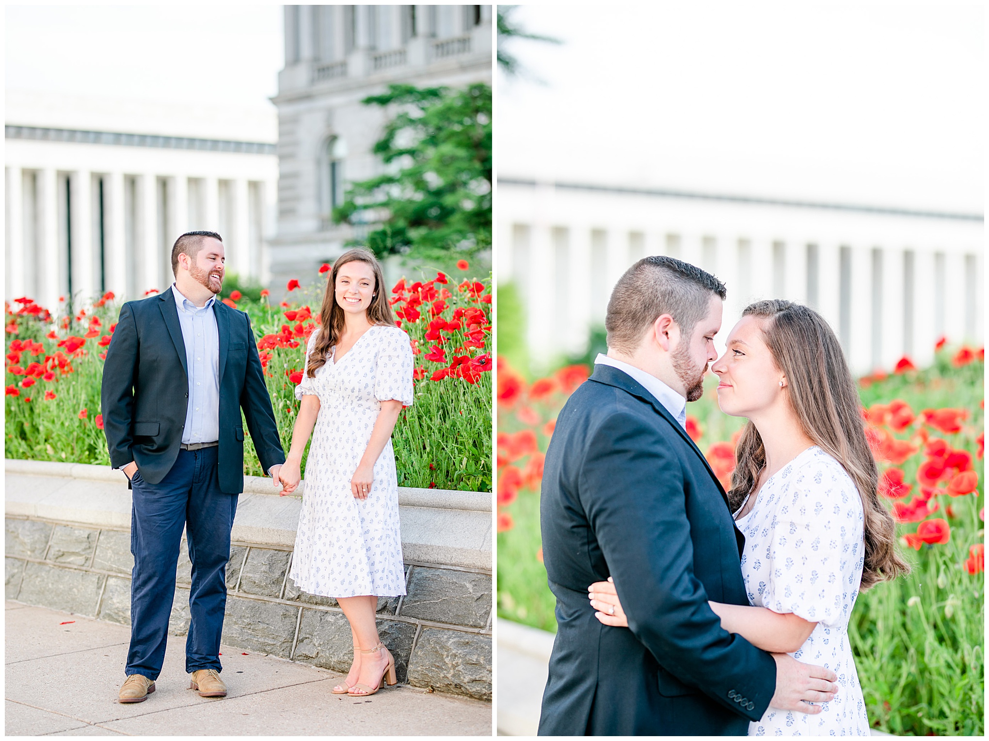 Capitol Hill engagement session, Capitol Hill portraits, D.C. engagement photography, D.C. engagement photographer, D.C. Capitol Hill D.C., DC photography, engagement photography, Rachel E.H. Photography, classic engagement photos, spring engagement photos, red white and blue aesthetic, poppies