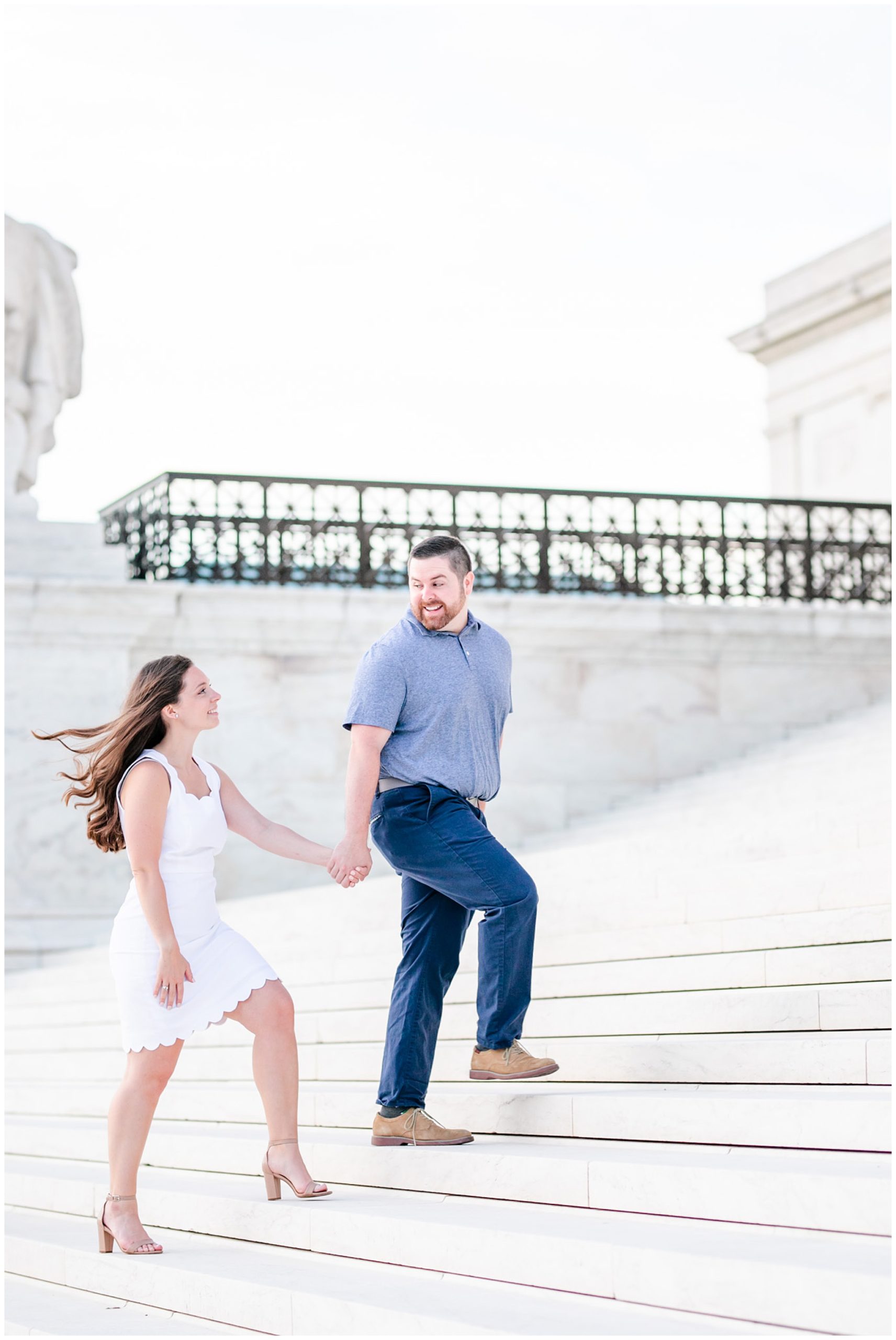 Capitol Hill engagement session, Capitol Hill portraits, D.C. engagement photography, D.C. engagement photographer, D.C. Capitol Hill D.C., DC photography, engagement photography, Rachel E.H. Photography, classic engagement photos, spring engagement photos, couple walking up stairs