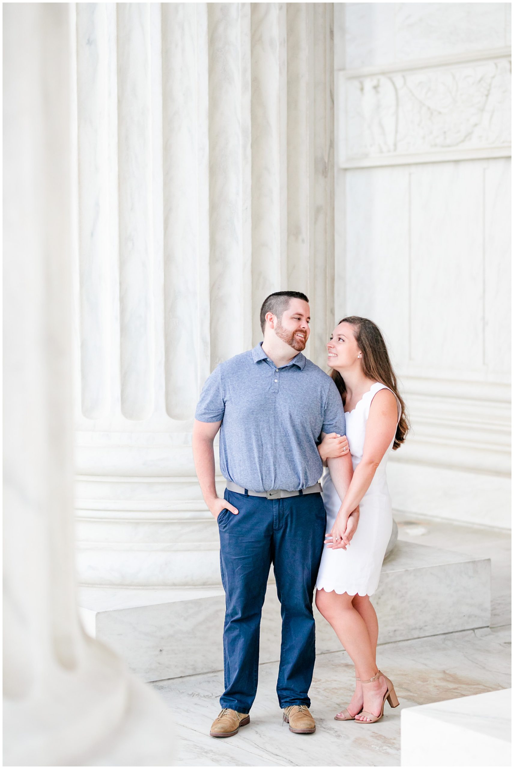 Capitol Hill engagement session, Capitol Hill portraits, D.C. engagement photography, D.C. engagement photographer, D.C. Capitol Hill D.C., DC photography, engagement photography, Rachel E.H. Photography, classic engagement photos, spring engagement photos, Supreme Court, casual white dress