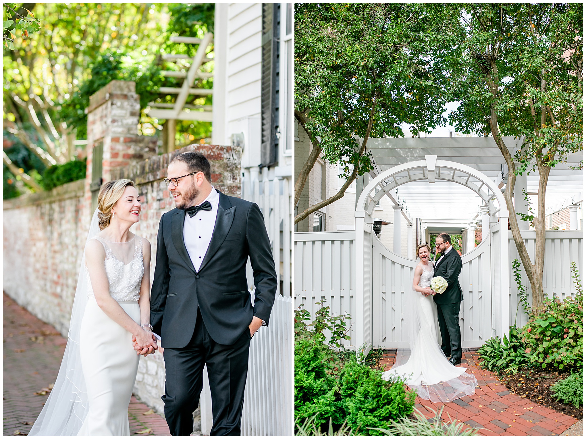 autumn Old Town Alexandria wedding, Old Town photographer, Alexandria wedding photographer, Northern Virginia wedding photographer, DC wedding photographer, Rachel E.H. Photography, autumn wedding, early autumn wedding, warm weather wedding, white aesthetic, classic wedding aesthetic, classic bride and groom, magic hour portraits, historic side streets, happy bride, romantic portrait