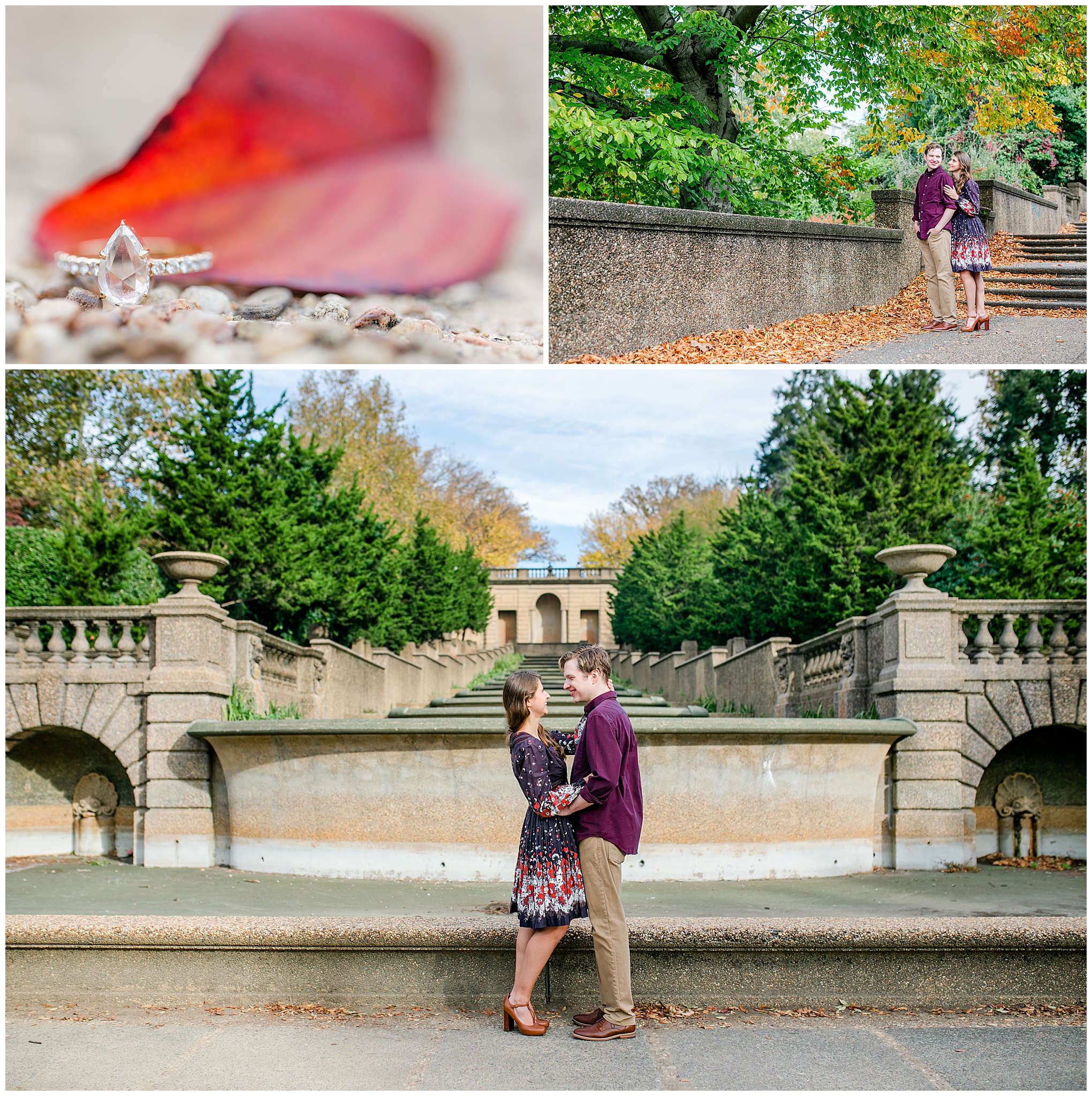 Meridian Hill Park engagement photos, DC engagement photos, DC engagement photographer, DC wedding photographer, Capitol Hill engagement photos, Capitol Hill photographer, Capitol Hill DC, Washington DC photographer, Rachel E.H. Photography, autumn engagement session, autumn engagement photo outfits, engaged couple, autumn aesthetic, marquis shaped diamond engagement ring, autumn engagement session outfits