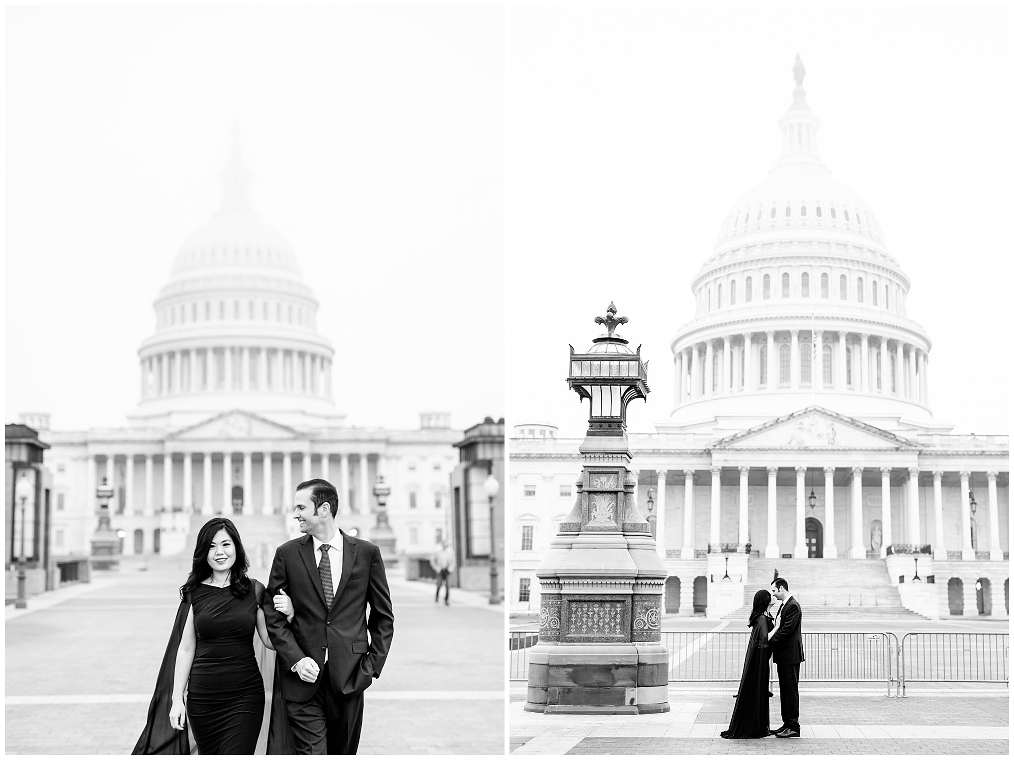 formal Capitol Hill engagement photos, formal engagement photos, Capitol Hill engagement session, Capitol Hill photographer, Washington DC engagement photos, DC wedding photographer, DC engagement photographer, classic engagement photos, fancy engagement photos, formal wear, engagement session outfits, Rachel E.H. Photographer, wine colored gown, black and white engagement photos