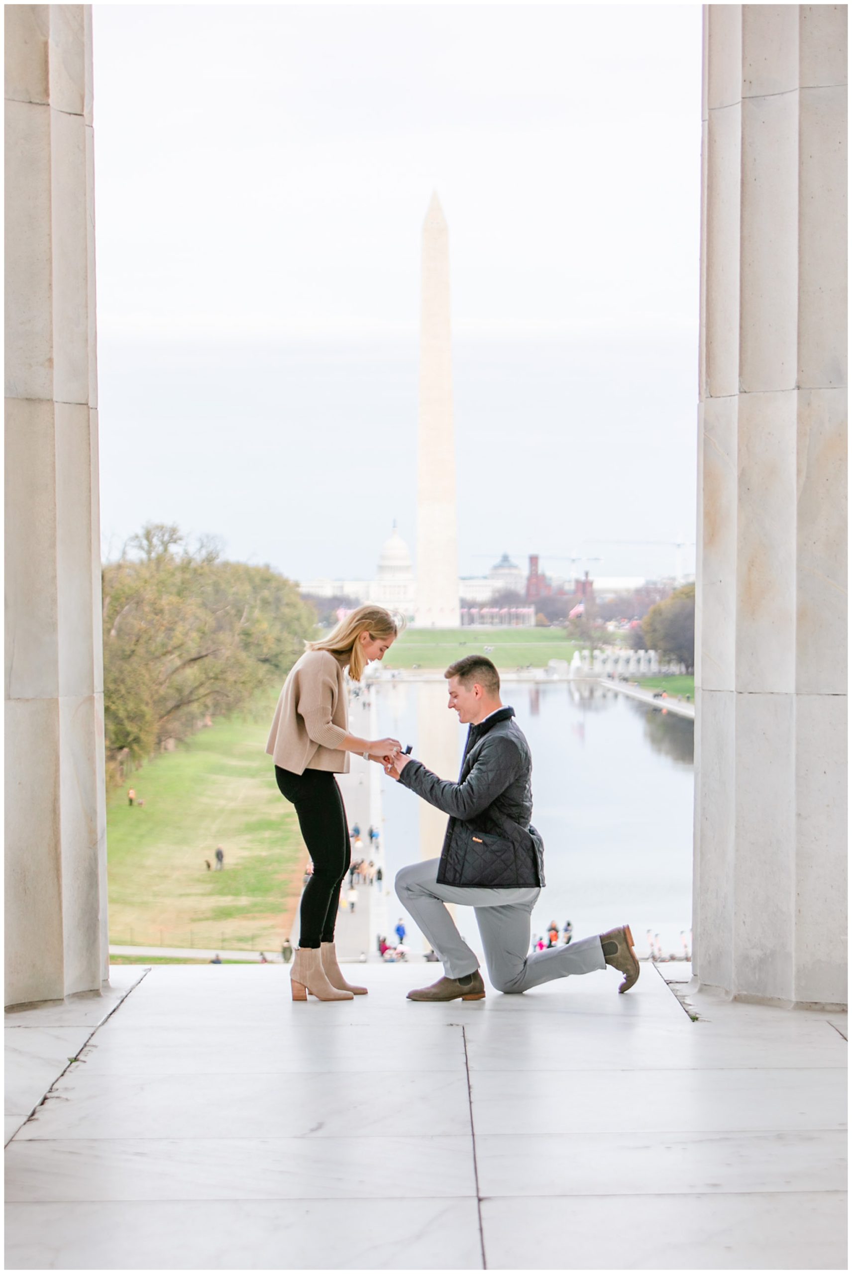 Lincoln Memorial surprise proposal, Lincoln Memorial proposal, National Mall proposal, Washington DC proposal, Washington DC proposal photographer, Washington DC wedding photographer, DC engagement photos, Rachel E.H. Photography, casual proposal photos, proposal portraits, natural light proposal, Lincoln Memorial, National Mall, Washington Monument, down on one knee