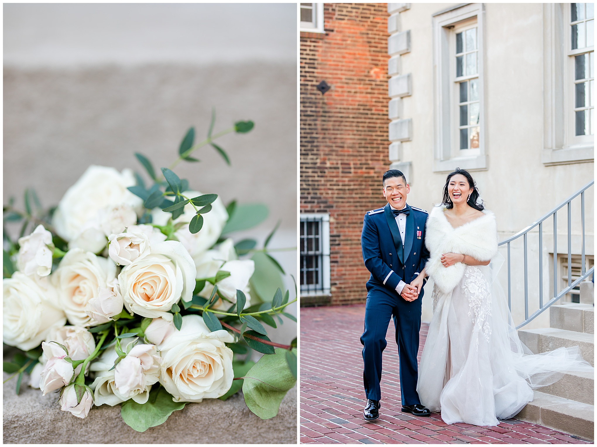 Old Town Alexandria elopement, Alexandria wedding photographer, Alexandria wedding, Old Town elopement, Alexandria courthouse wedding, Rachel E.H. Photography, winter elopement, winter wedding, military wedding, natural light wedding photography, classic wedding photos, simple wedding, outdoor wedding ceremony, white and green bridal bouquet