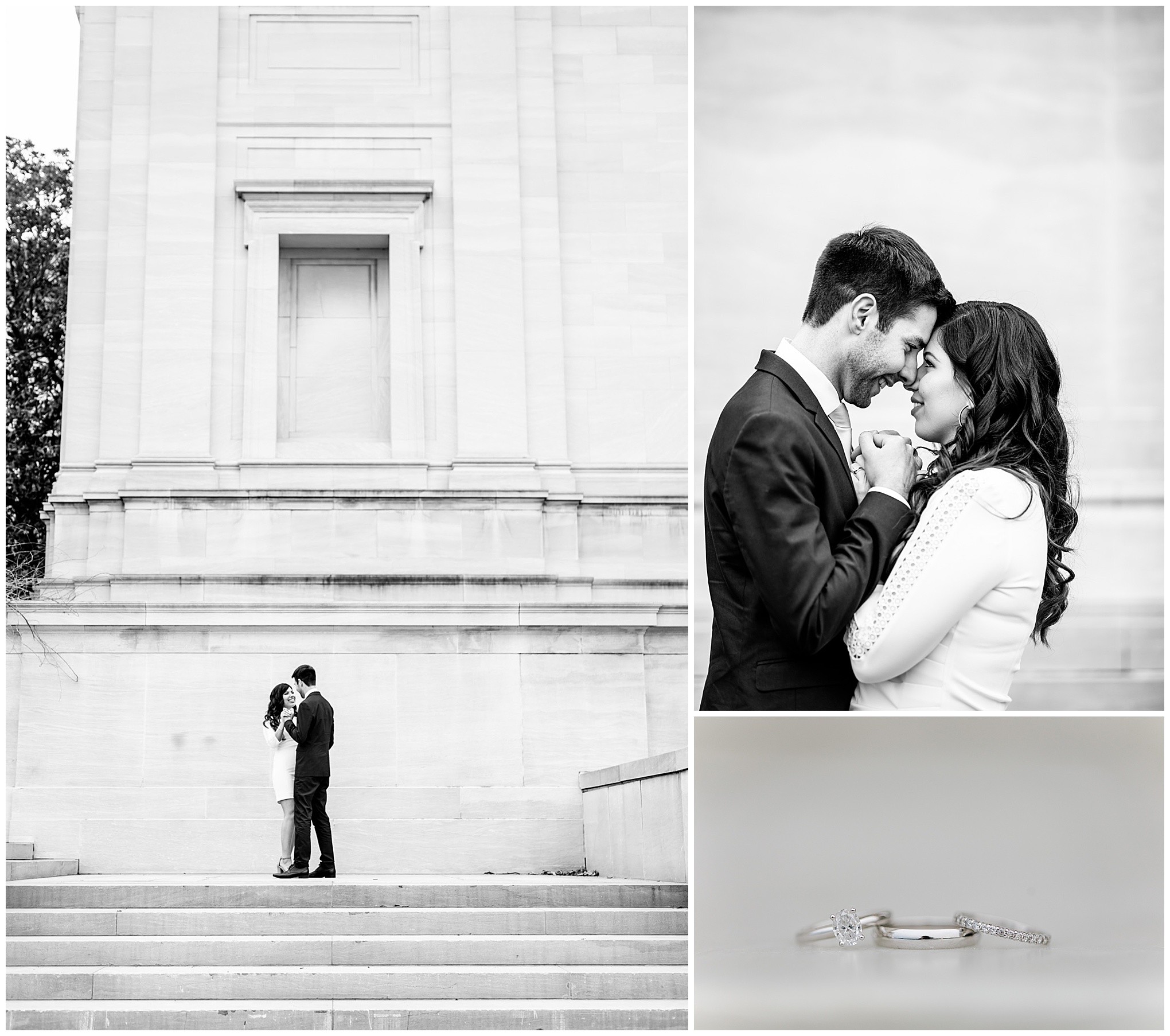 winter National Mall elopement, DC elopement, DC elopement photographer, DC wedding photographer, DC wedding portraits, National mall portraits, National Mall elopement, Rachel E.H. Photography, Capitol Hill, newlywed portraits, National Gallery of Art, black and white wedding portraits, wedding rings