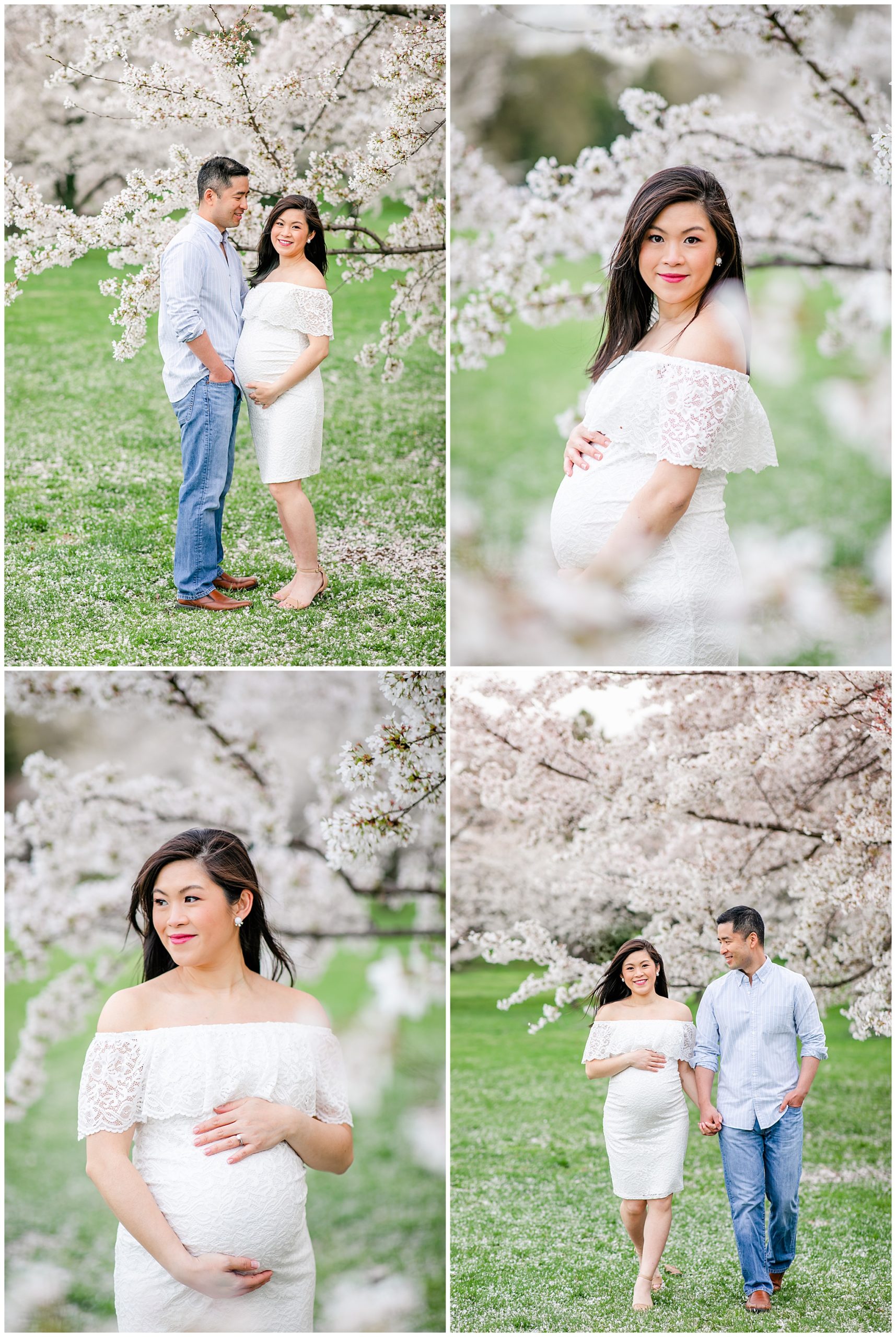 romantic cherry blossoms maternity photos, DC maternity photos, DC cherry blossoms photographer, DC cherry blossoms season, cherry blossoms photo ideas, feminine maternity photos, romantic maternity photos, DC wedding photographer, Rachel E.H. Photography, natural light maternity photos, DC photographer, surrounded by cherry blossoms
