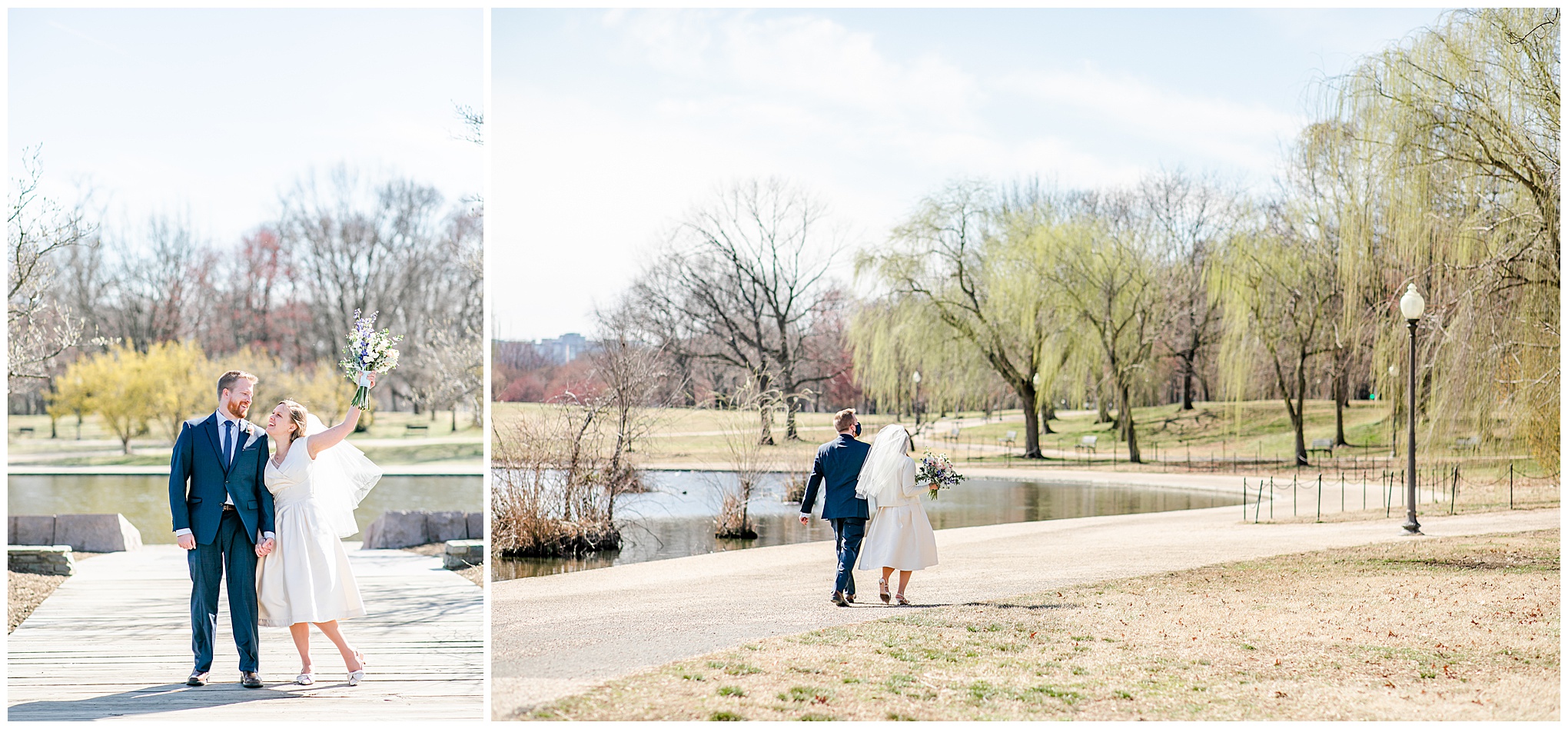 Constitution Gardens elopement, DC elopement, DC winter wedding, DC wedding photographer, DC elopement photographer, small wedding, DC photographer, Constitution Gardens DC, winter elopement, Rachel E.H. Photography, DC portraits, newlywed portraits, bride and groom portraits, excited newlyweds