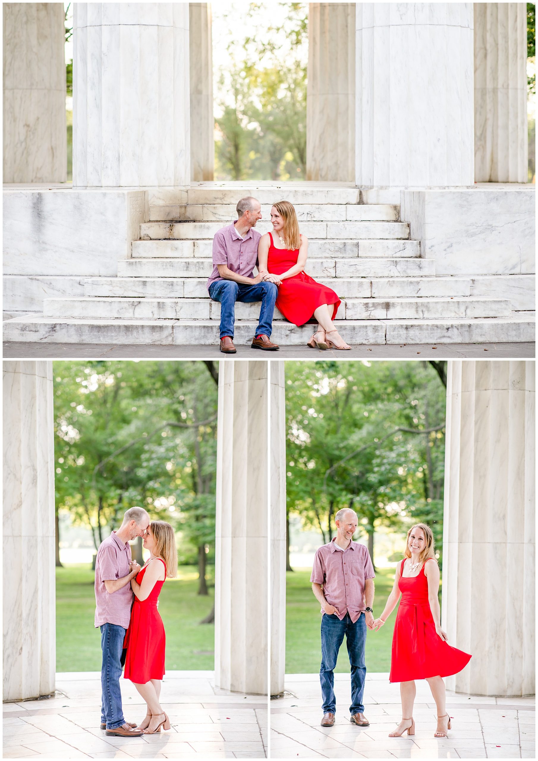 casual Lincoln Memorial engagement photos, casual engagement photos, DC engagement photos, DC engagement photographer, DC wedding photographer, natural light engagement photos, National Mall engagement photos, Rachel E.H. Photography, summer engagement photos, DC couple, red white and blue aesthetic, DC War Memorial