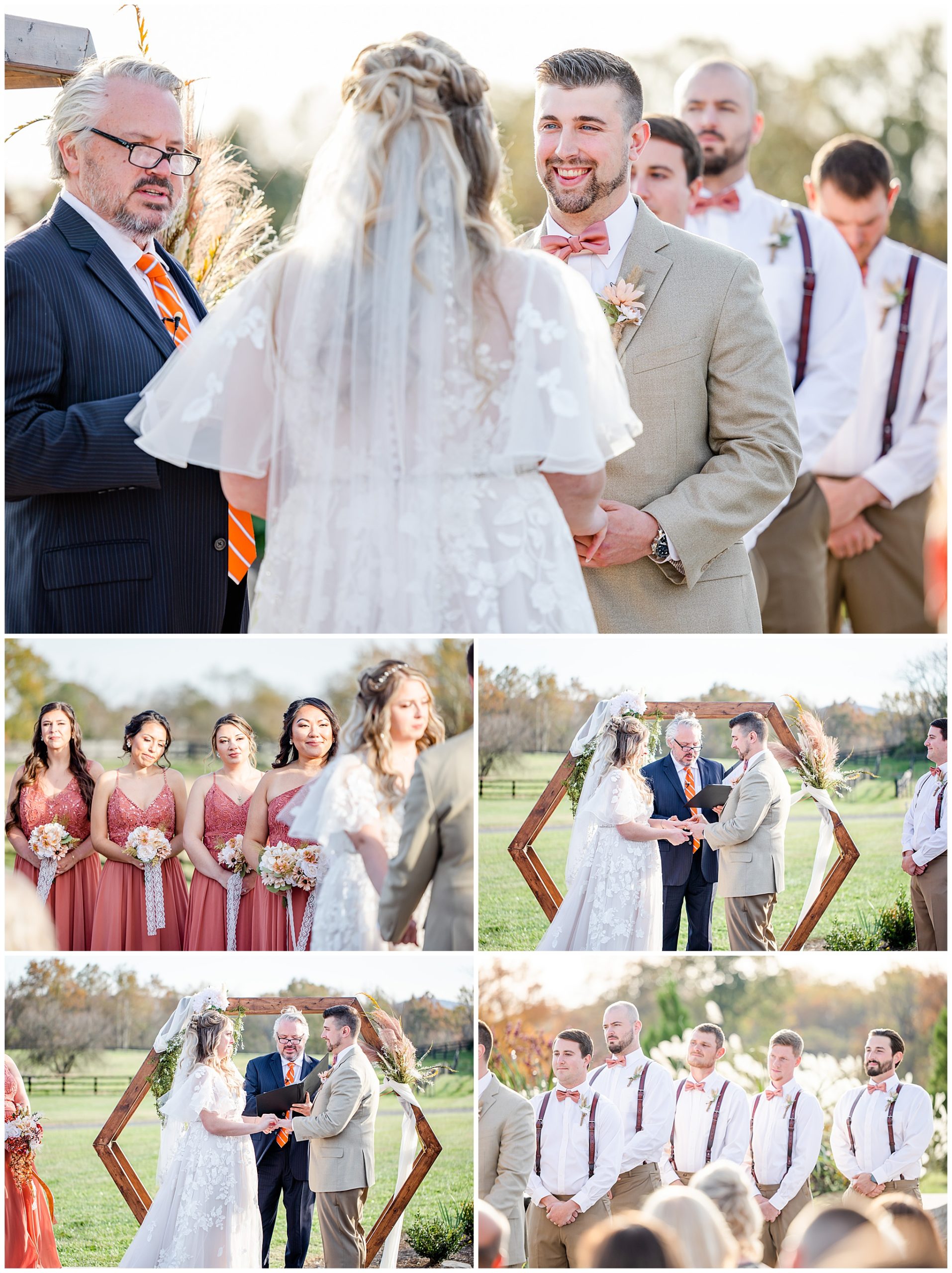 fall colors Middleburg Virginia wedding, Middleburg wedding, Middleburg wedding photographer, Loudoun County wedding photographer, northern Virginia wedding photographer, Middleburg Barn wedding, autumn wedding aesthetic, barn wedding aesthetic, elegant barn wedding, DC wedding photographer, Rachel E.H. Photography, bride and groom at alter, bride and groom putting on each others rings