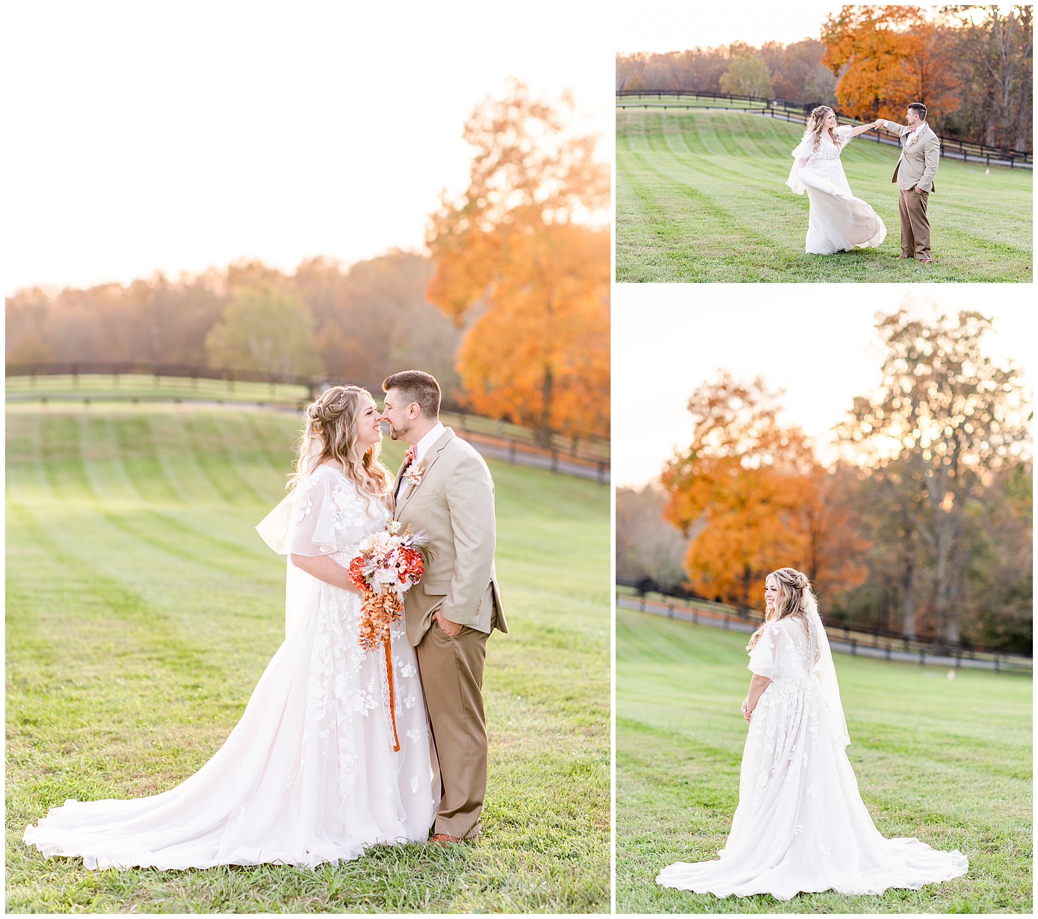 fall colors Middleburg Virginia wedding, Middleburg wedding, Middleburg wedding photographer, Loudoun County wedding photographer, northern Virginia wedding photographer, Middleburg Barn wedding, autumn wedding aesthetic, barn wedding aesthetic, elegant barn wedding, DC wedding photographer, Rachel E.H. Photography, groom spinning bride, bride and groom almost kissing, bride looking into distance