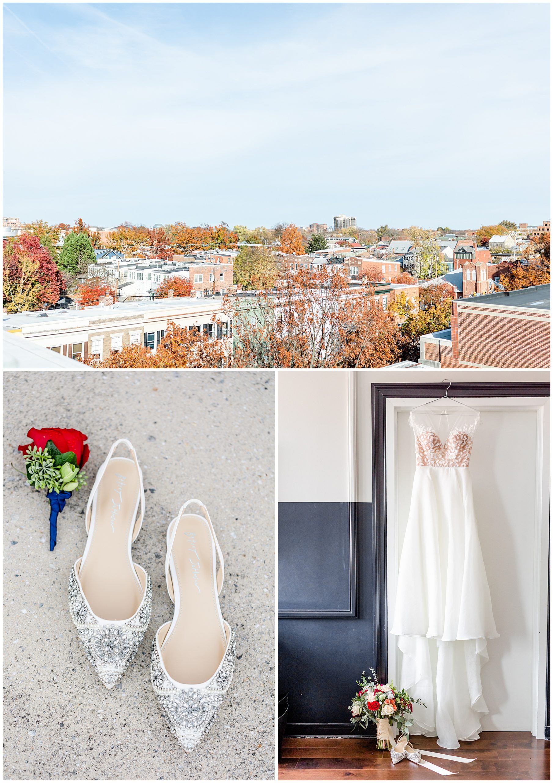 Lorien Alexandria winter wedding, Old Town Alexandria wedding, Alexandria Virginia wedding, DC micro wedding, northern Virginia wedding photographer, Alexandria Virginia wedding photographer, DC wedding photographer, winter wedding aesthetic, Rachel E.H. Photography, white lace wedding dress, city autumn landscape, red rose corsage, silver stoned shoes