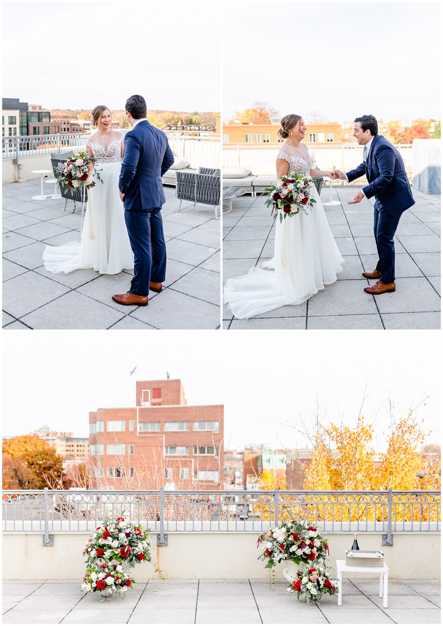 Lorien Alexandria winter wedding, Old Town Alexandria wedding, Alexandria Virginia wedding, DC micro wedding, northern Virginia wedding photographer, Alexandria Virginia wedding photographer, DC wedding photographer, winter wedding aesthetic, Rachel E.H. Photography, bride and groom doing first look, wedding later on rooftop