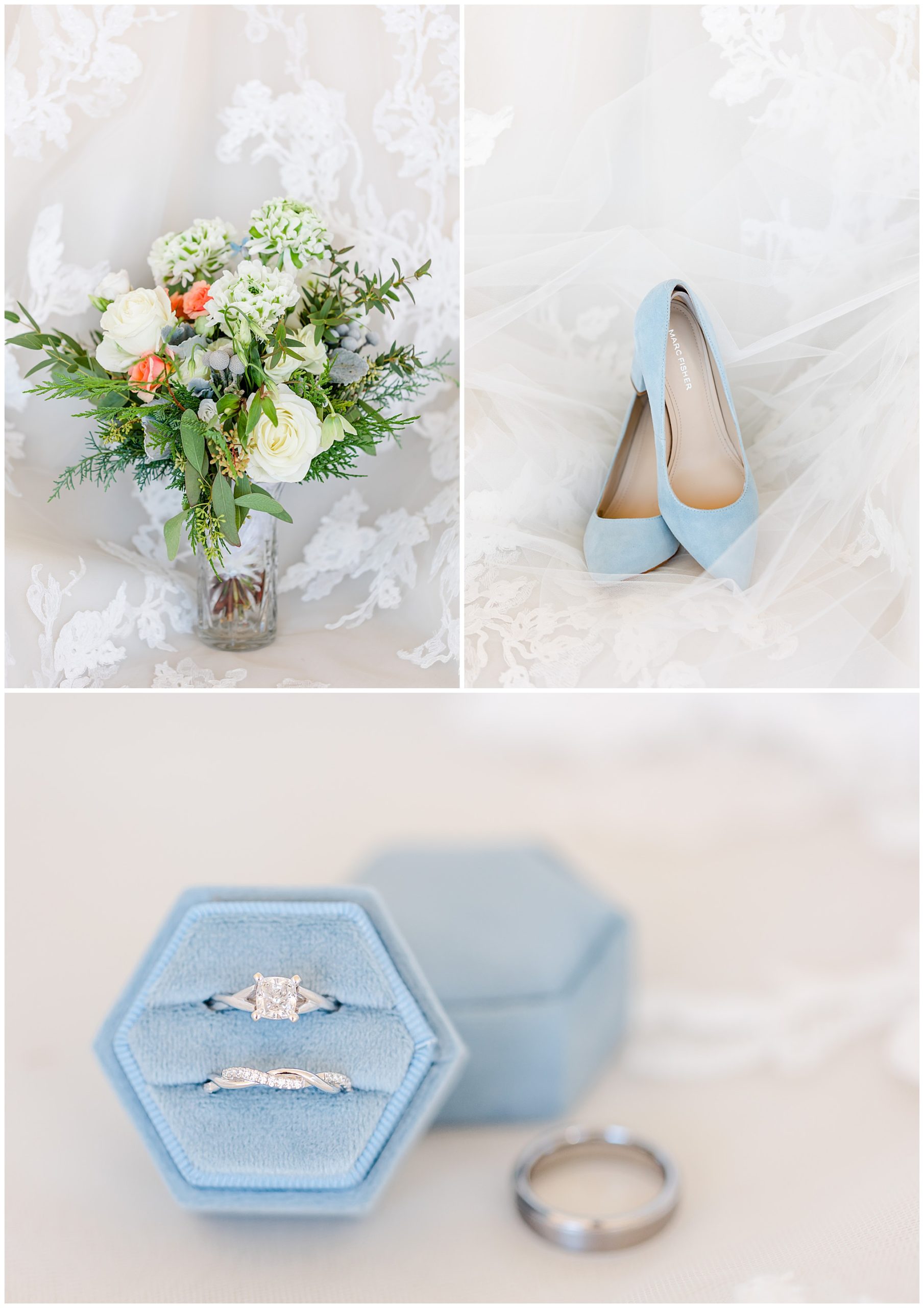 Regency at Dominion Valley wedding, Virginia country club wedding, Haymarket Virginia wedding, northern Virginia wedding, winter wedding, winter wedding aesthetic, DC micro wedding, northern Virginia wedding venues, classic winter wedding, Rachel E.H. Photography, Company Flowers wedding bouquet, baby blue suede shoes, wedding rings