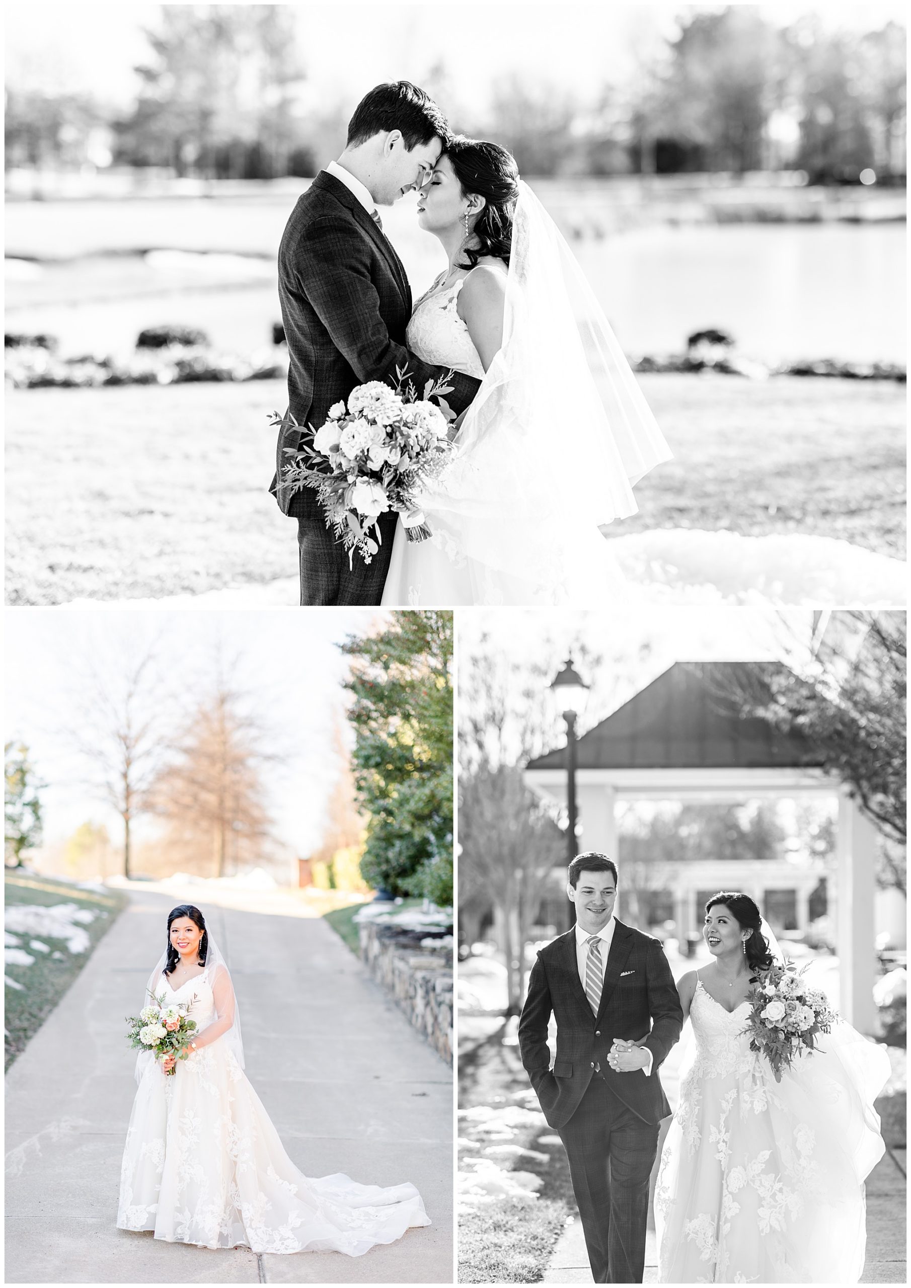 Regency at Dominion Valley wedding, Virginia country club wedding, Haymarket Virginia wedding, northern Virginia wedding, winter wedding, winter wedding aesthetic, DC micro wedding, northern Virginia wedding venues, classic winter wedding, Rachel E.H. Photography, black and white, groom and bride touching foreheads