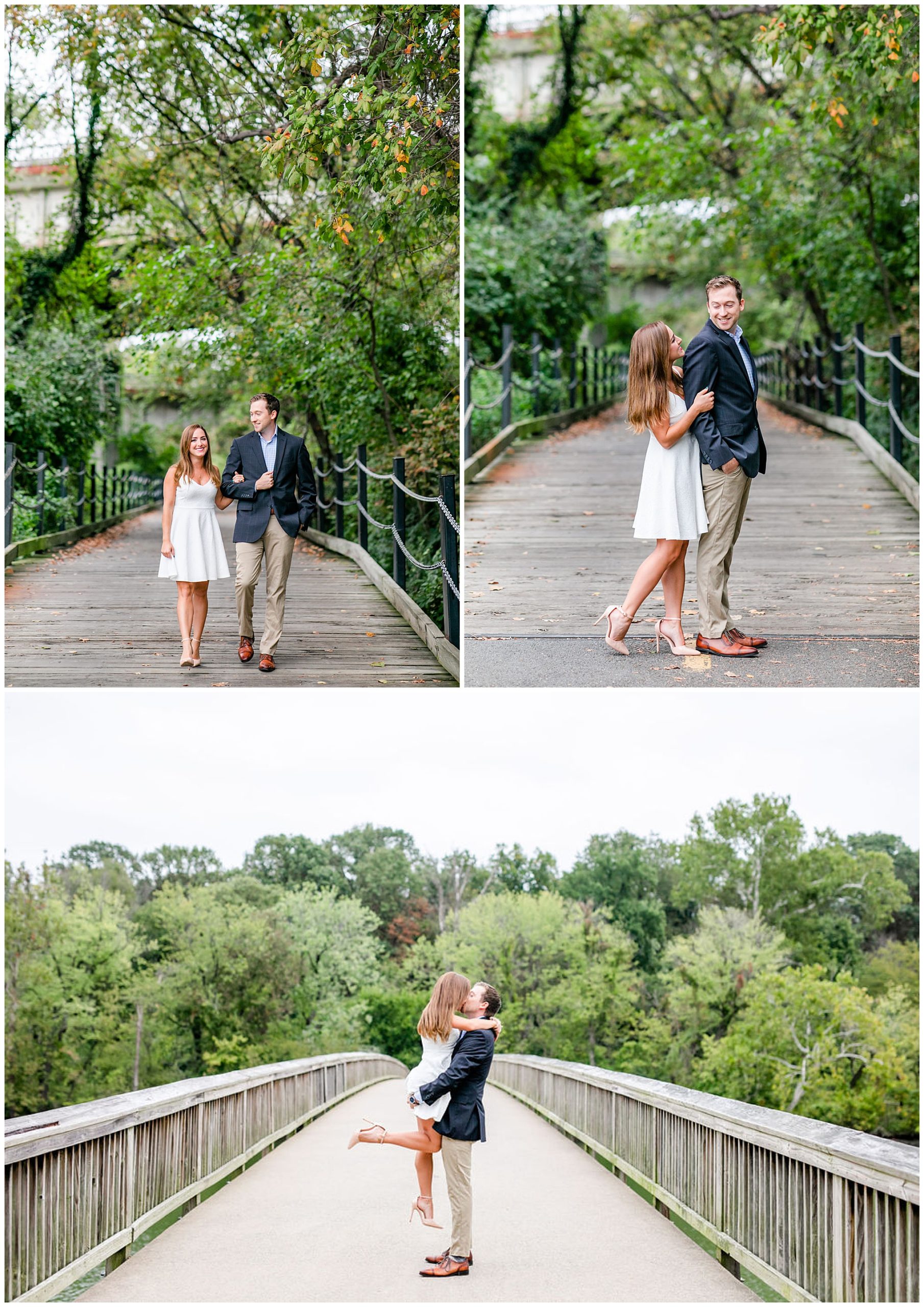 GW Parkway engagement photos, Roosevelt Island engagement photos, Mt. Vernon Trail engagement photos, Arlington engagement photos, DC engagement photos, waterfront engagement photos, autumn engagement photos, natural light engagement photos, Rachel E.H. Photography, man and woman kissing on bridge