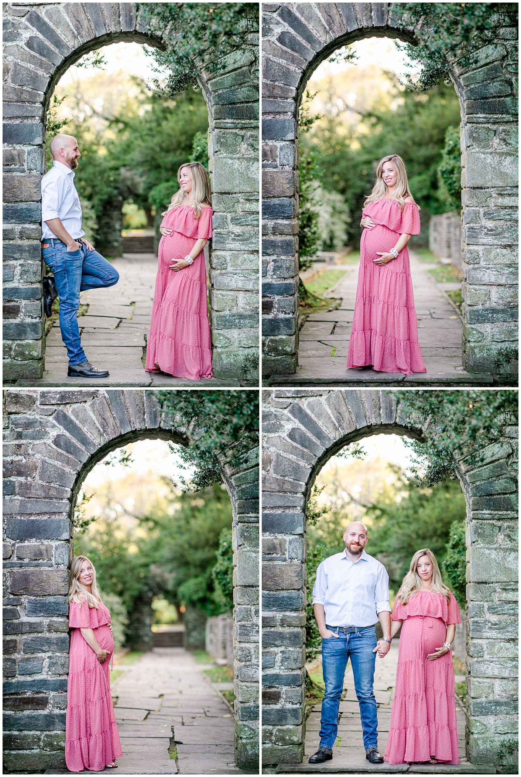 Glenview Mansion maternity session, Glenview Mansion photographer, Glenview Mansion photos, natural light maternity photos, maternity photos outfit ideas, DC photo shoot locations, DC wedding venue, Maryland wedding venue, autumn maternity photos, Rachel E.H. Photography, couple under archway, couple leaning against archway