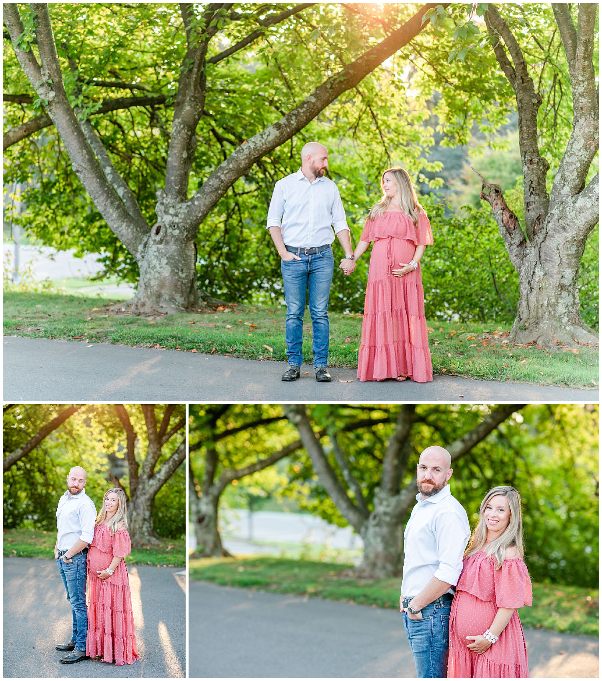 Glenview Mansion maternity session, Glenview Mansion photographer, Glenview Mansion photos, natural light maternity photos, maternity photos outfit ideas, DC photo shoot locations, DC wedding venue, Maryland wedding venue, autumn maternity photos, Rachel E.H. Photography, couple holding hands in front of trees, couple holding hands on nature trail