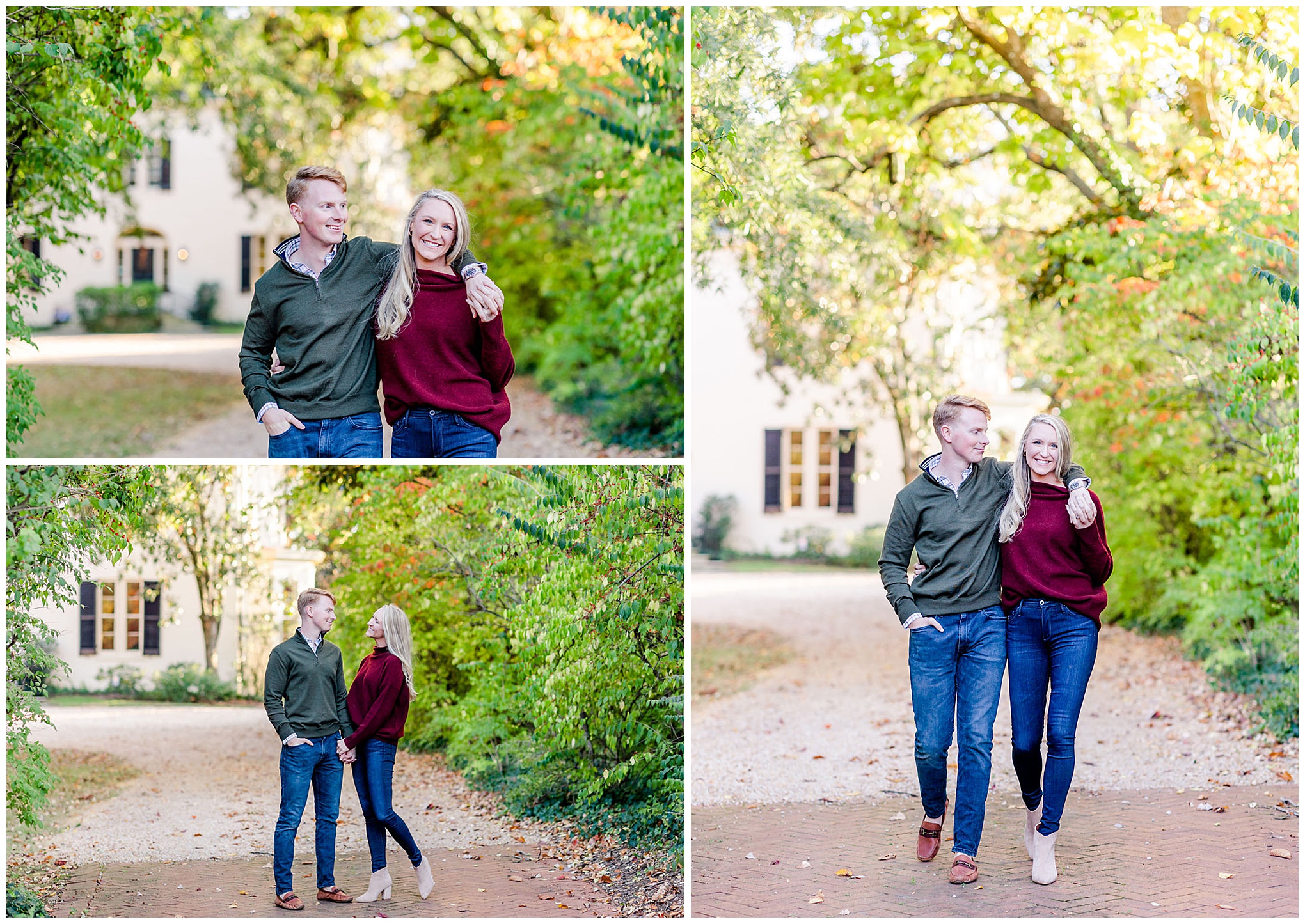 autumn magic hour engagement session, Washington D.C. engagement photos, Georgetown engagement photos, autumn engagement photos, DC portraits, DC engagement portraits, save the dates photos, Rachel E.H. Photography, couple with arms around each other, man with arm around woman